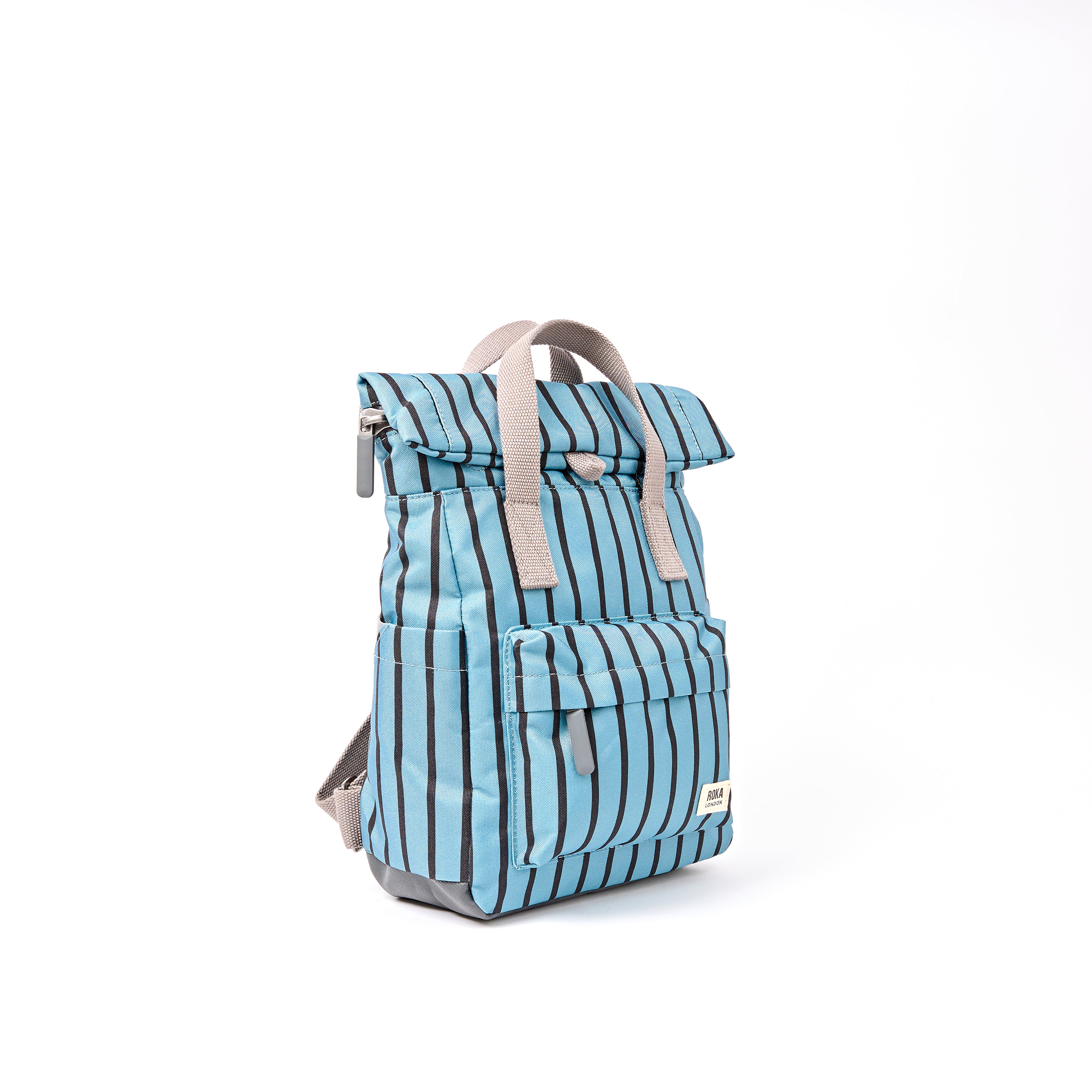 ROKA Canfield Roll Top Small Backpack – Blue Stripe Recycled Canvas at Bibelot Leek UK Stockist
