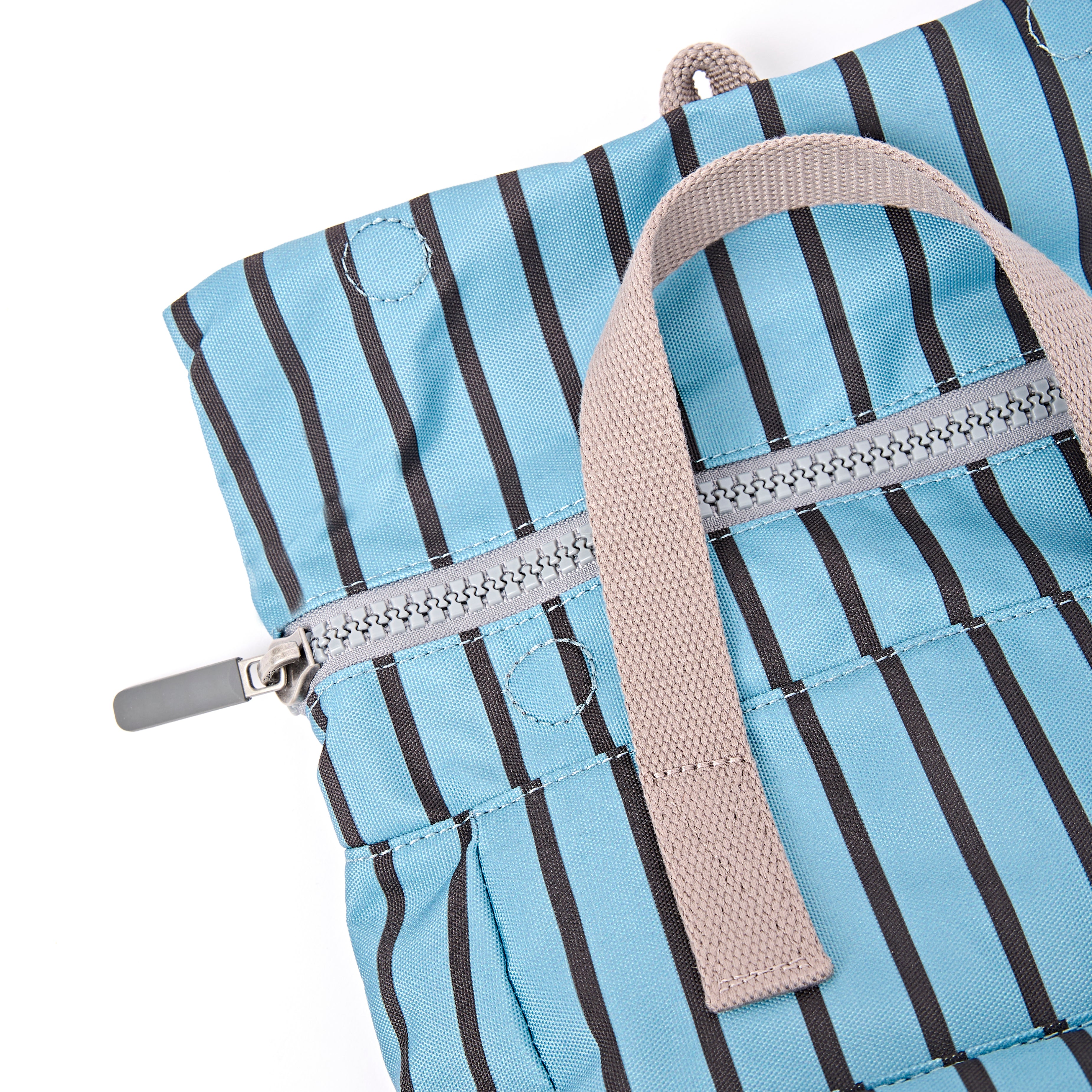 ROKA Canfield Roll Top Small Backpack – Blue Stripe Recycled Canvas at Bibelot Leek UK Stockist