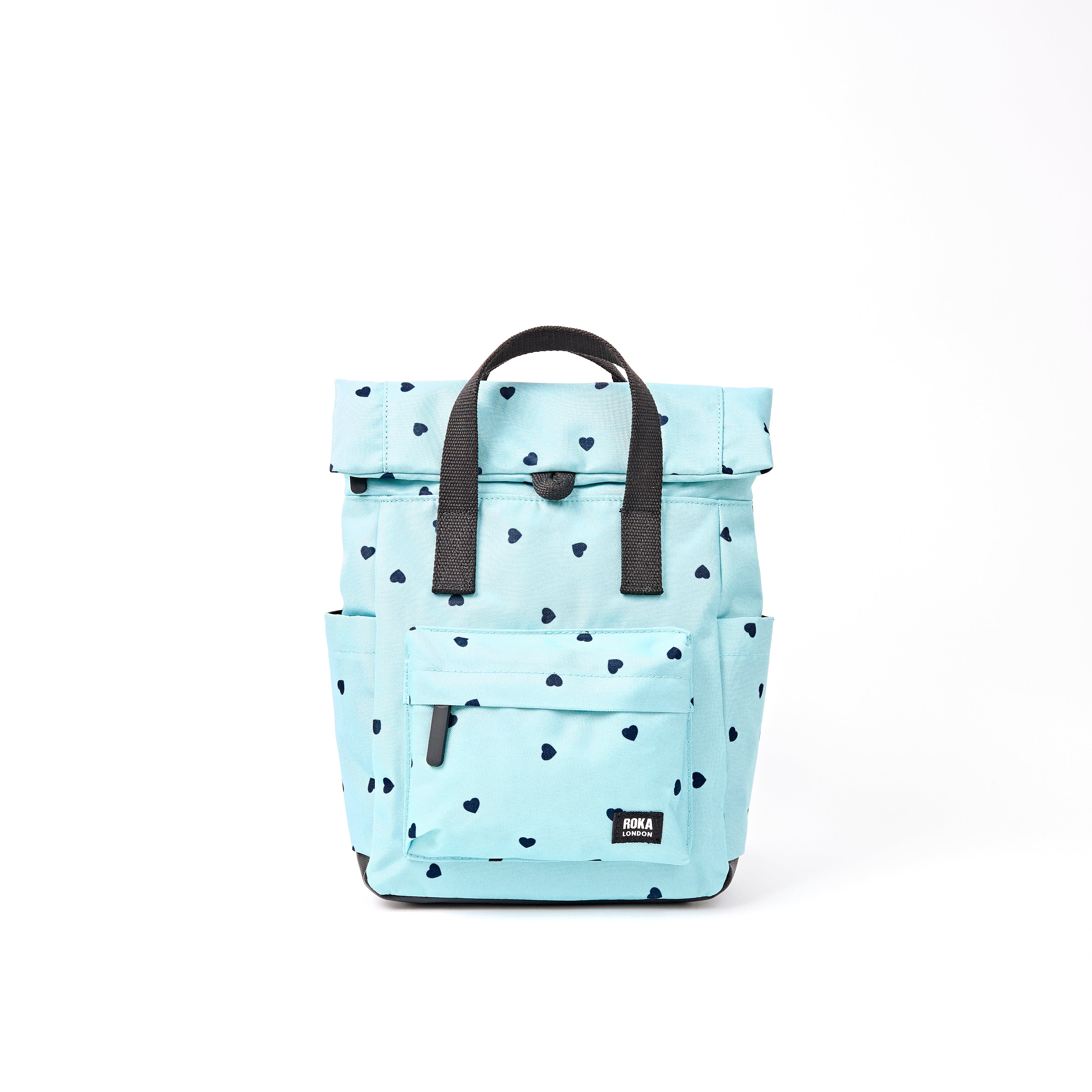 ROKA Canfield Roll Top Small Backpack – Heart Print Recycled Canvas at Bibelot Leek UK Stockist