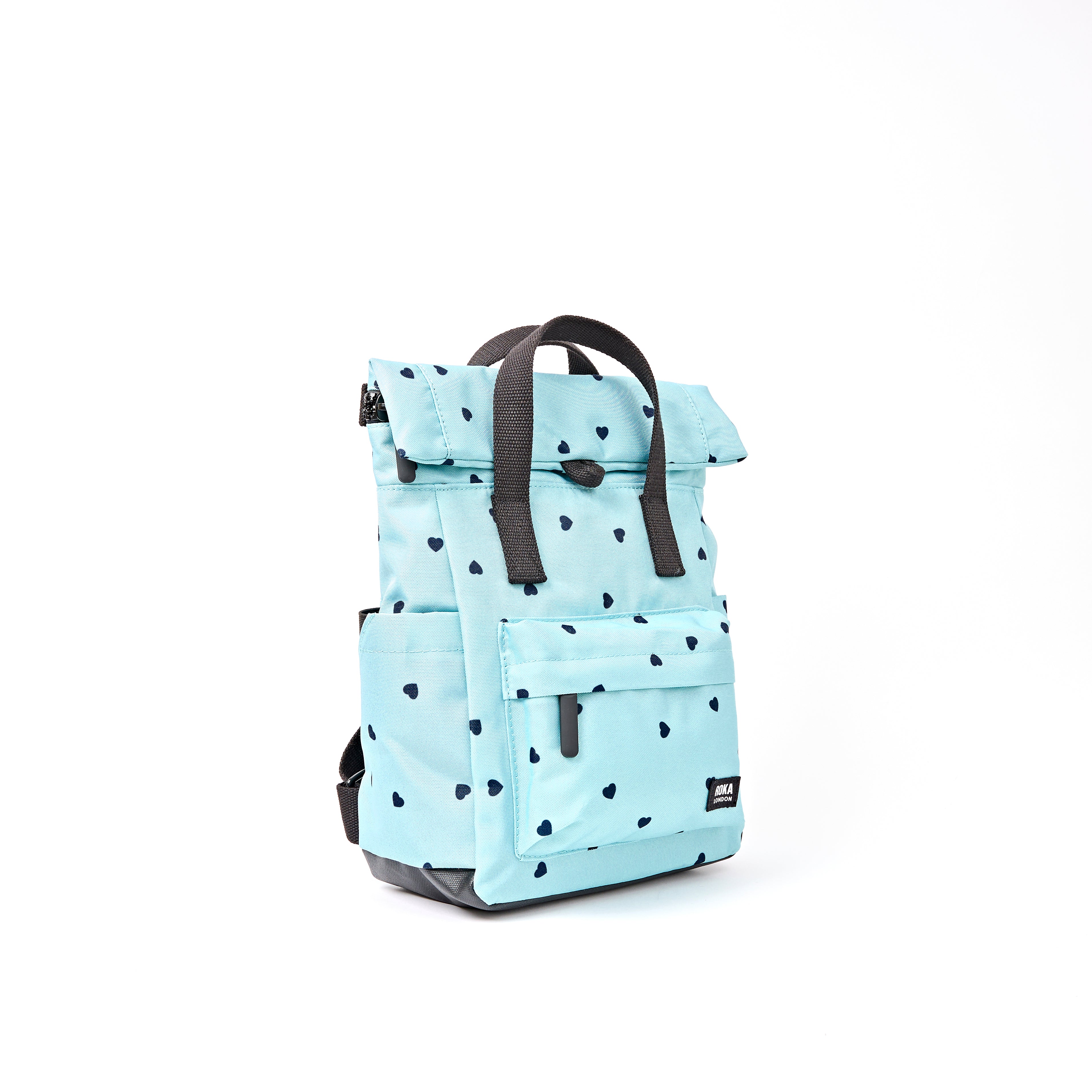 ROKA Canfield Roll Top Small Backpack – Heart Print Recycled Canvas at Bibelot Leek UK Stockist