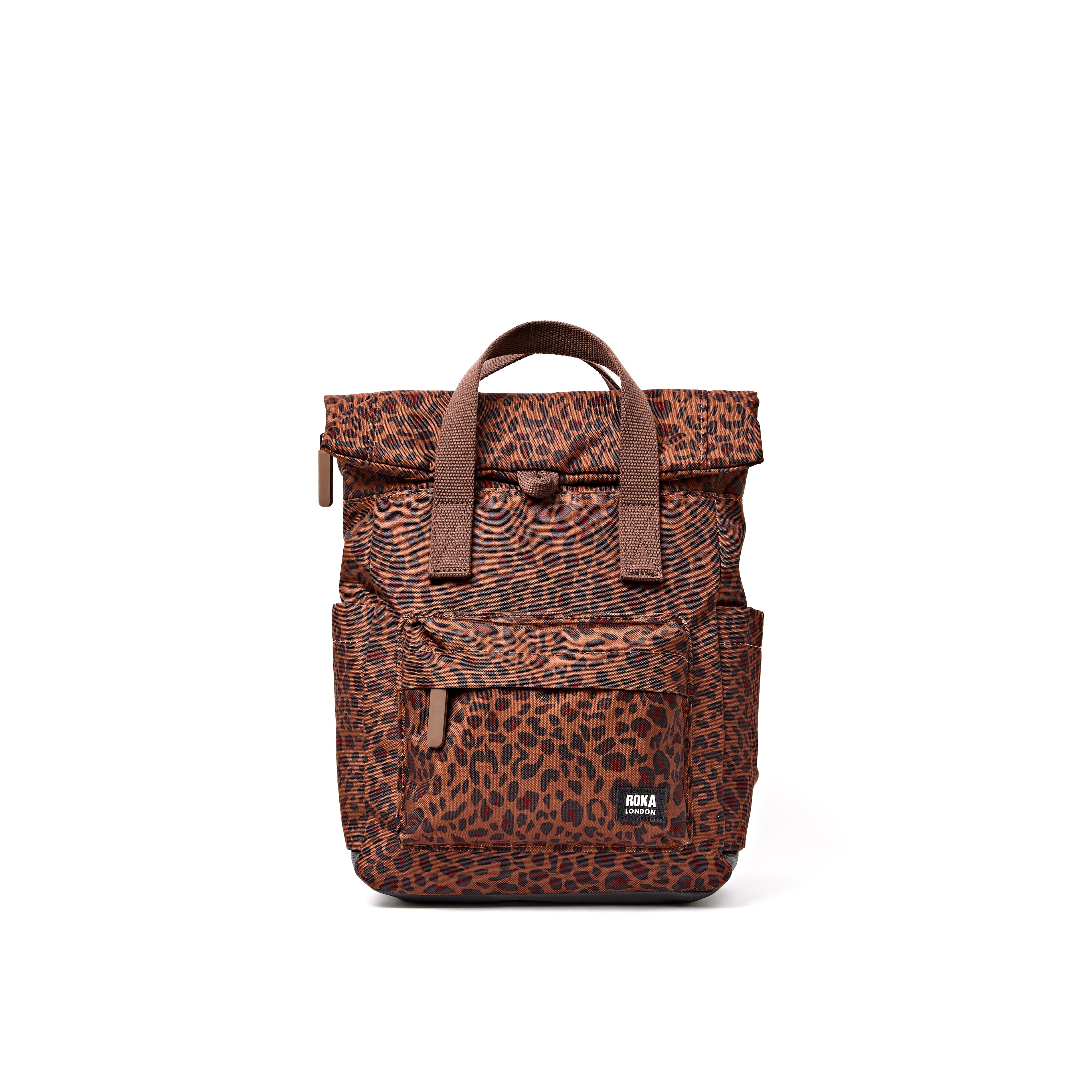 ROKA Canfield Roll Top Small Backpack – Mini Leopard Recycled Canvas at Bibelot leek UK Stockist