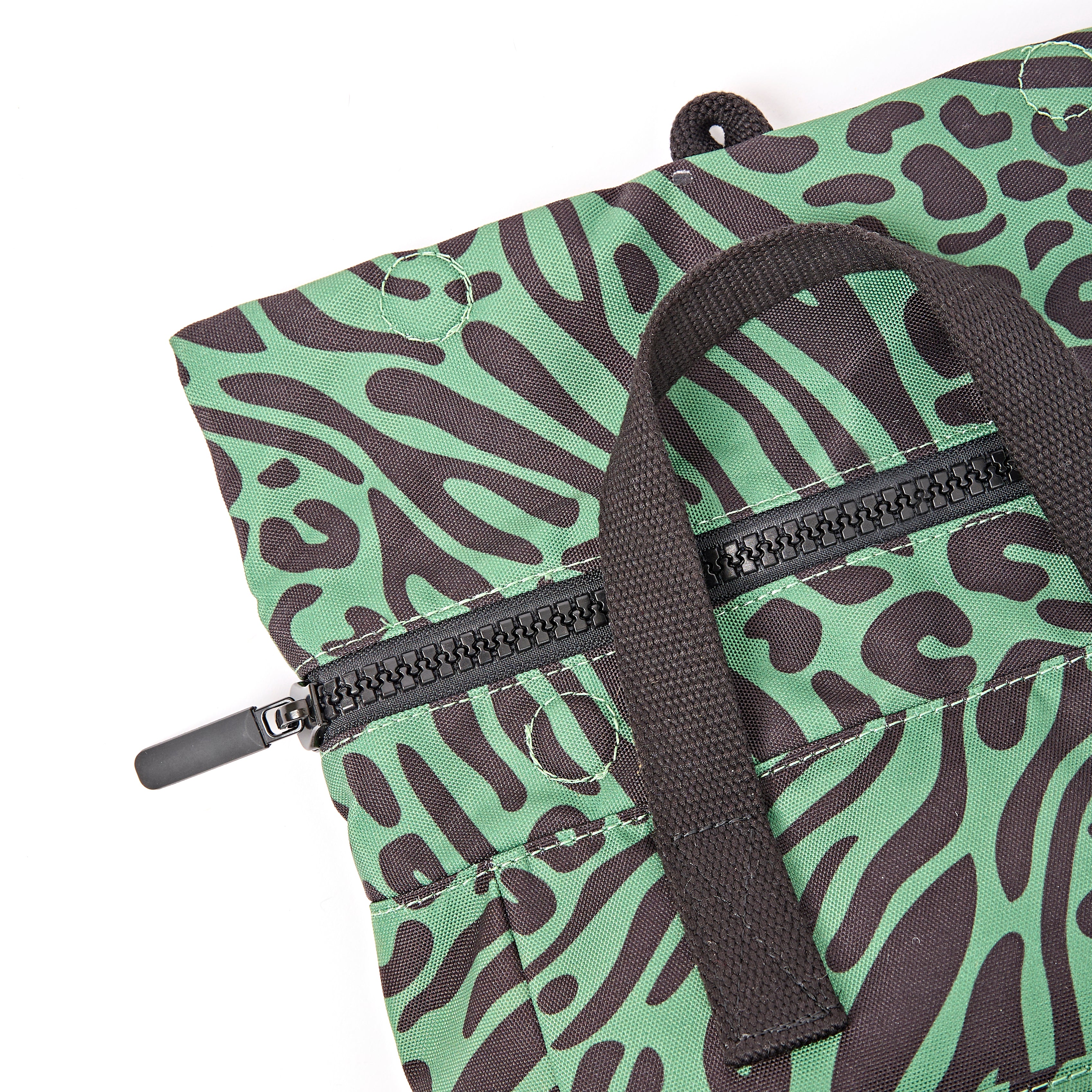ROKA Canfield Roll Top Small Backpack – Mixed Animal Artichoke Recycled Canvas at Bibelot Leek UK Stockist