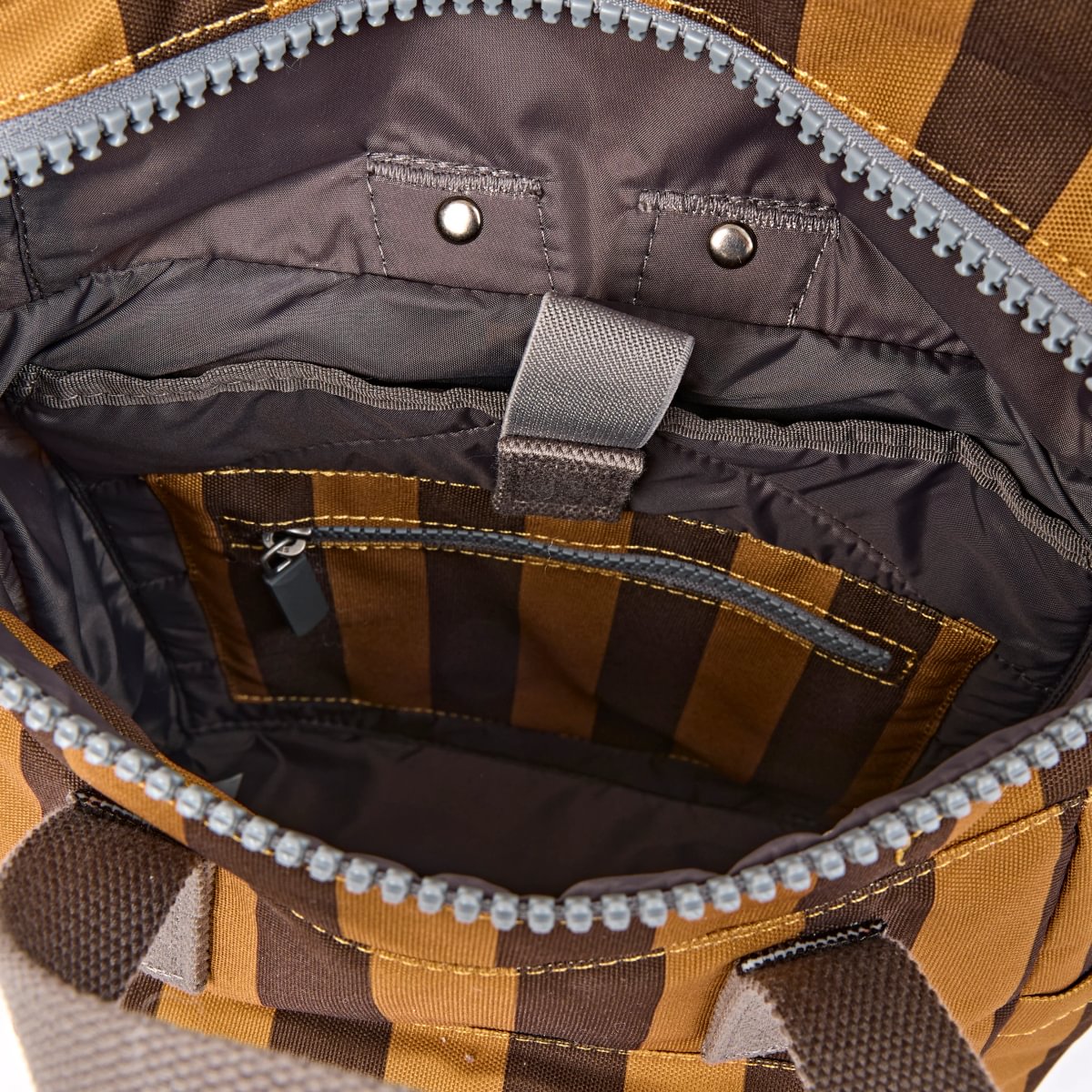 Roka Backpack Small Canfield B Recycled Canvas: Brown Stripes at Bibelot Leek UK Stockist