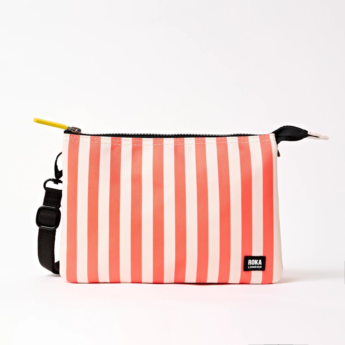 Roka Carnaby Crossbody XL Coral Stripe Recycled Canvas at Bibelot Leek
