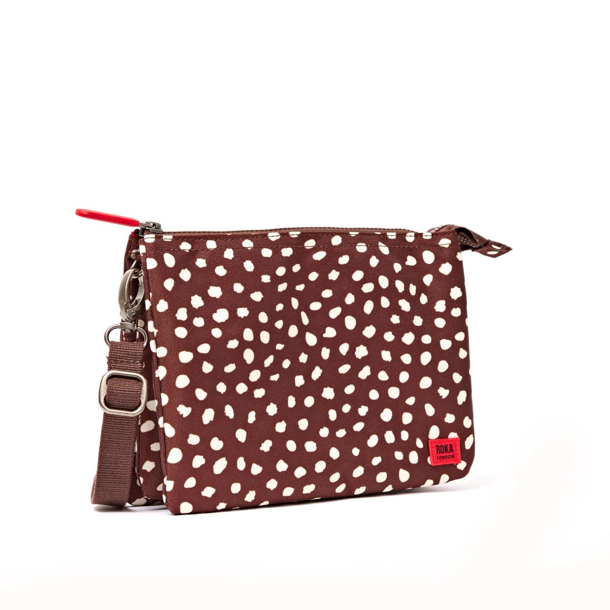 Roka Carnaby Crossbody XL Brown Dot Recycled Canvas at Bibelot Leek UK Stockist
