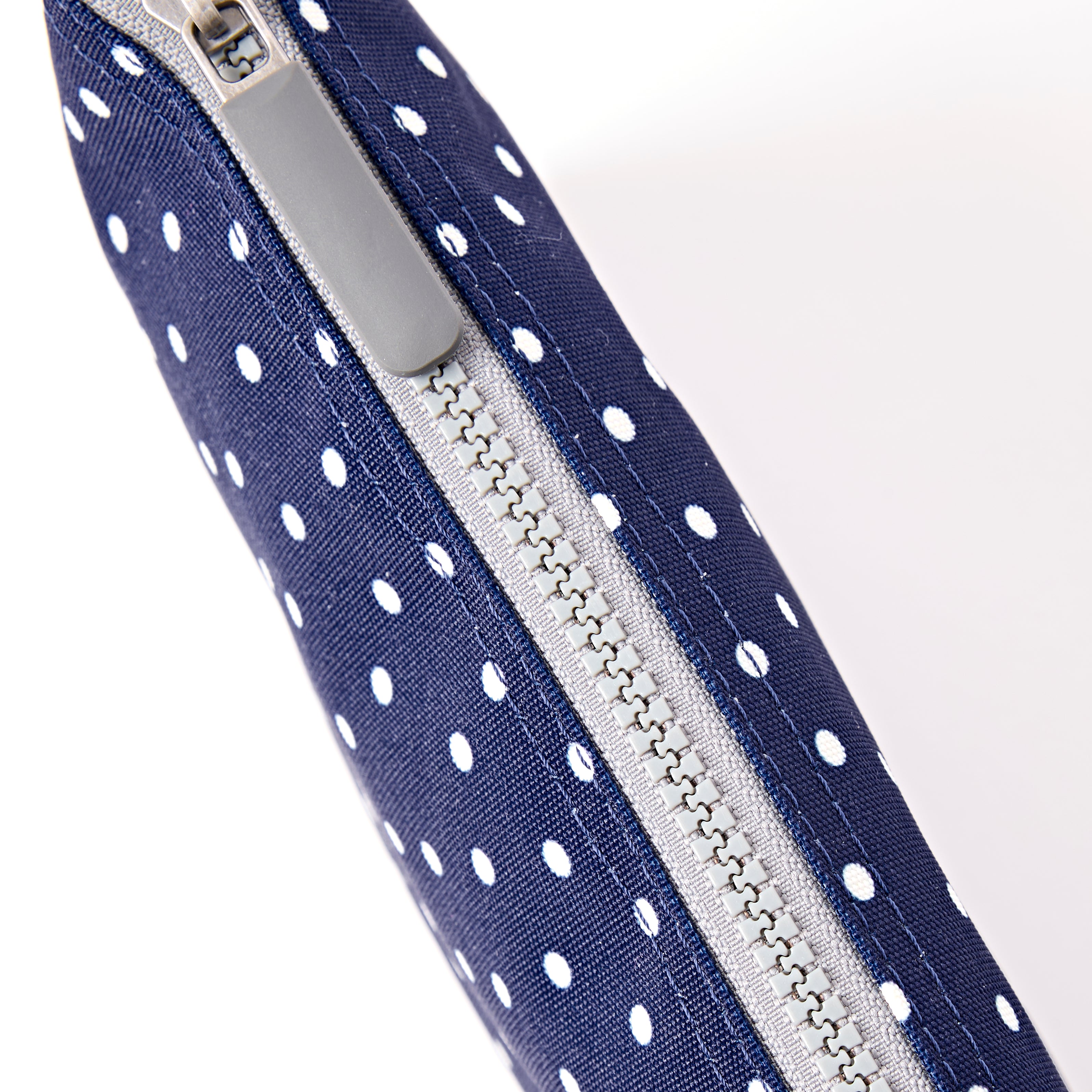 Roka Carnaby Crossbody XL Navy Polka Dot Recycled Canvas at Bibelot Leek UK Stockist