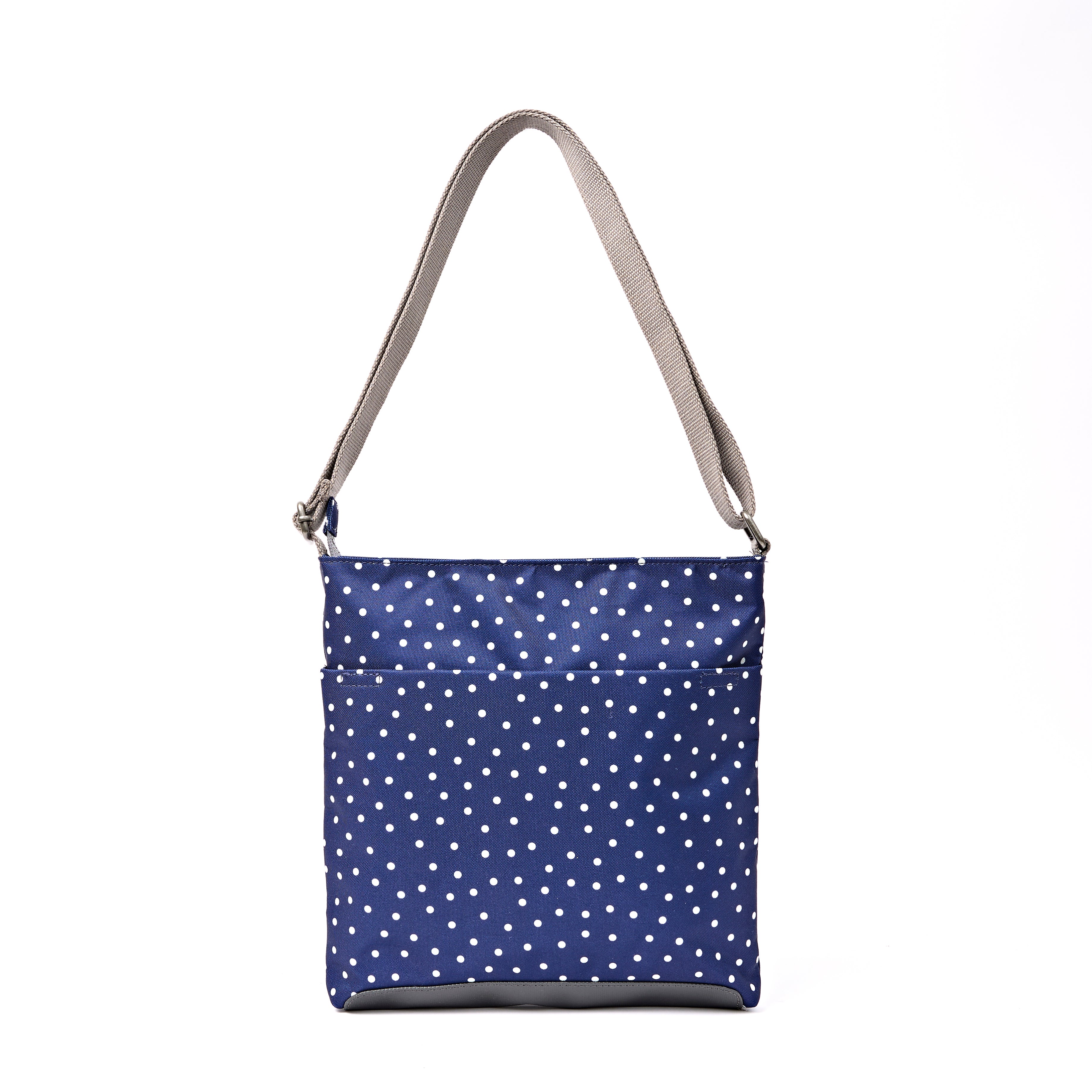 Roka Kennington Crossbody Bag Recycled Canvas: Navy Polka Dot at Bibelot Leek UK Stockist