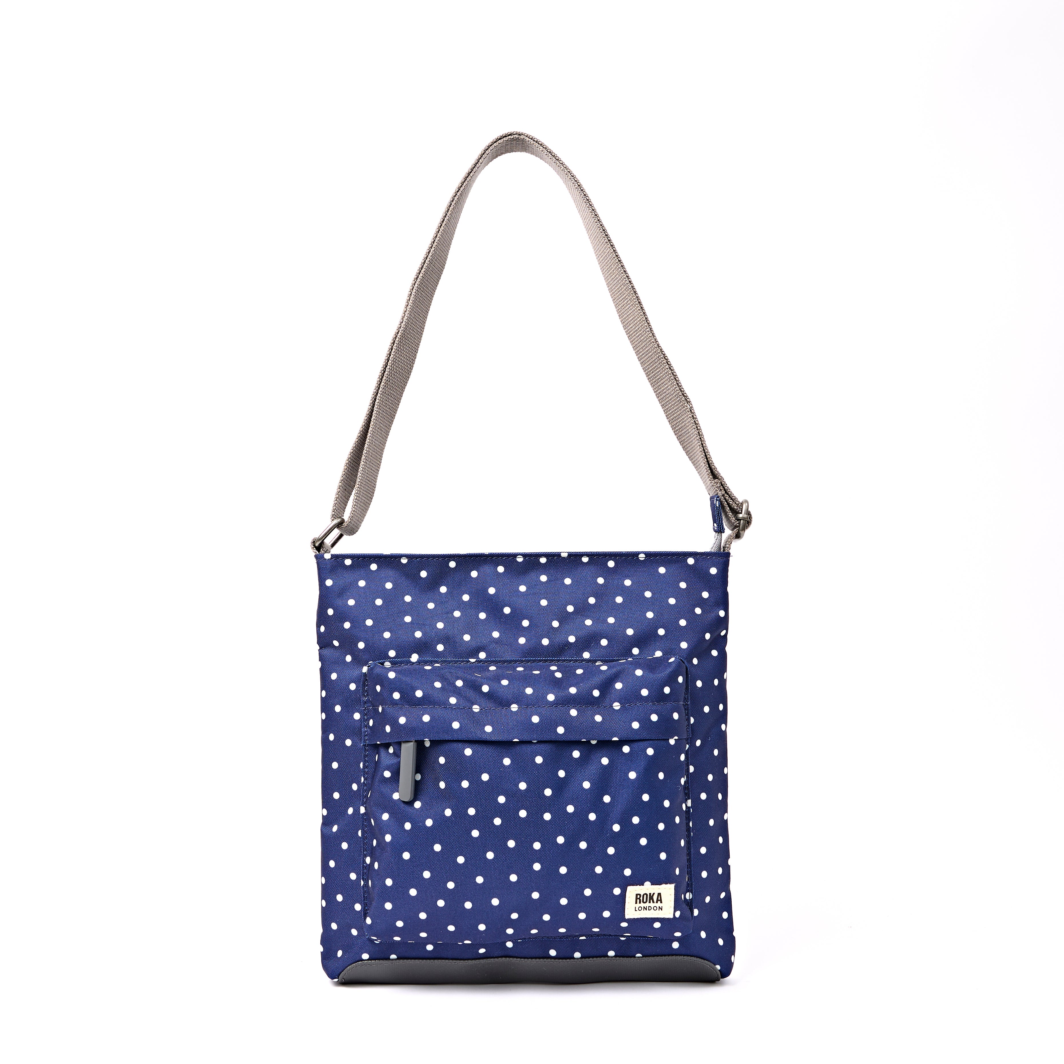 Roka Kennington Crossbody Bag Recycled Canvas: Navy Polka Dot at Bibelot Leek UK Stockist