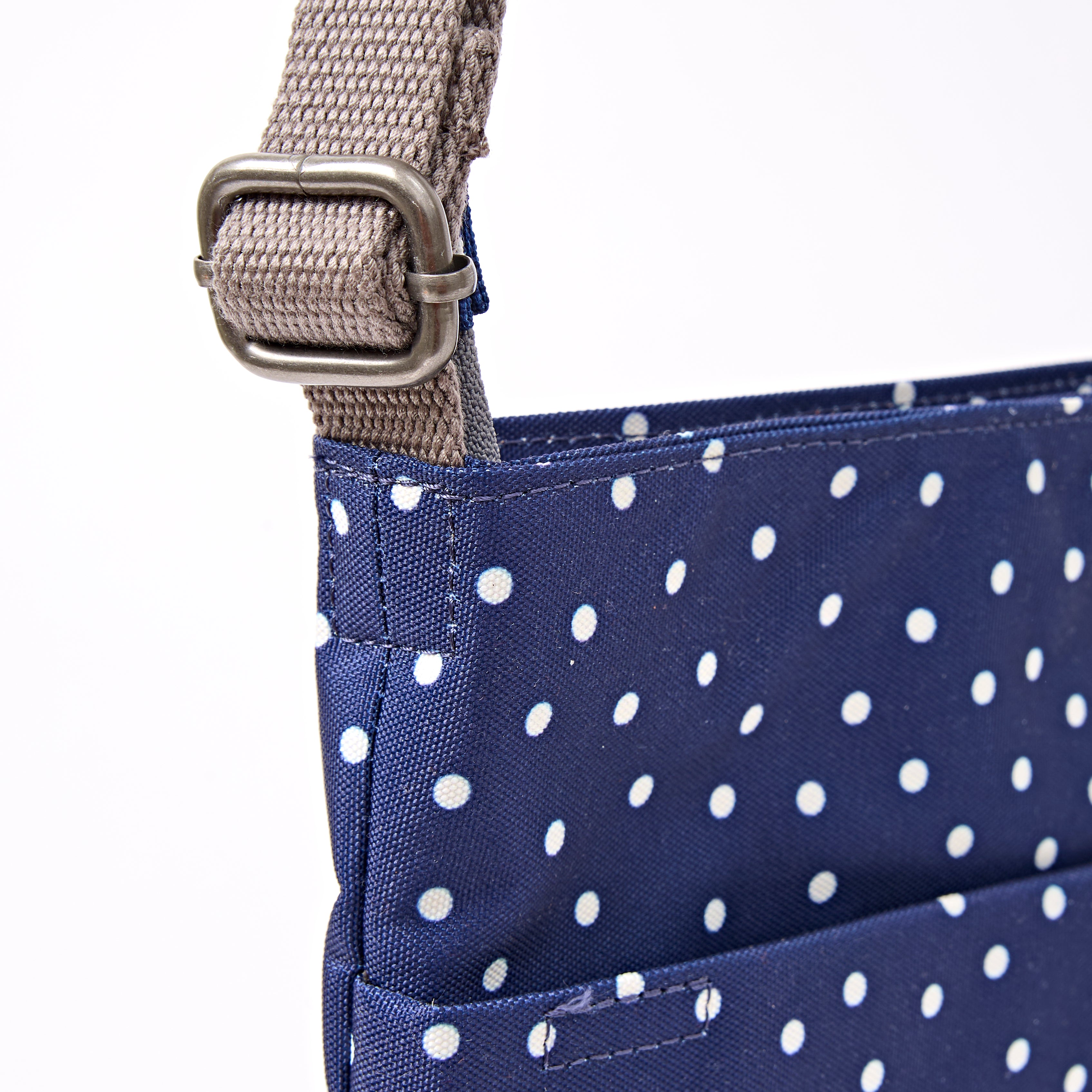 Roka Kennington Crossbody Bag Recycled Canvas: Navy Polka Dot at Bibelot Leek UK Stockist