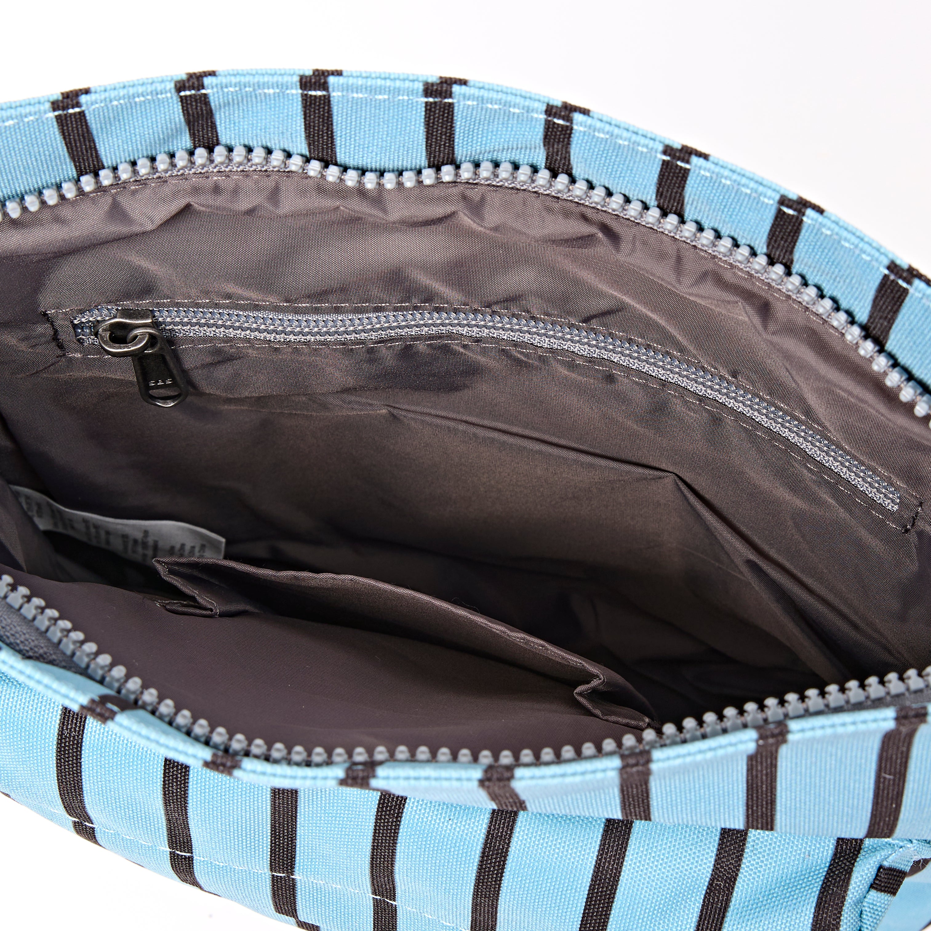 Roka Kennington Crossbody Bag Recycled Canvas: Blue Stripe at Bibelot Leek UK Stockist