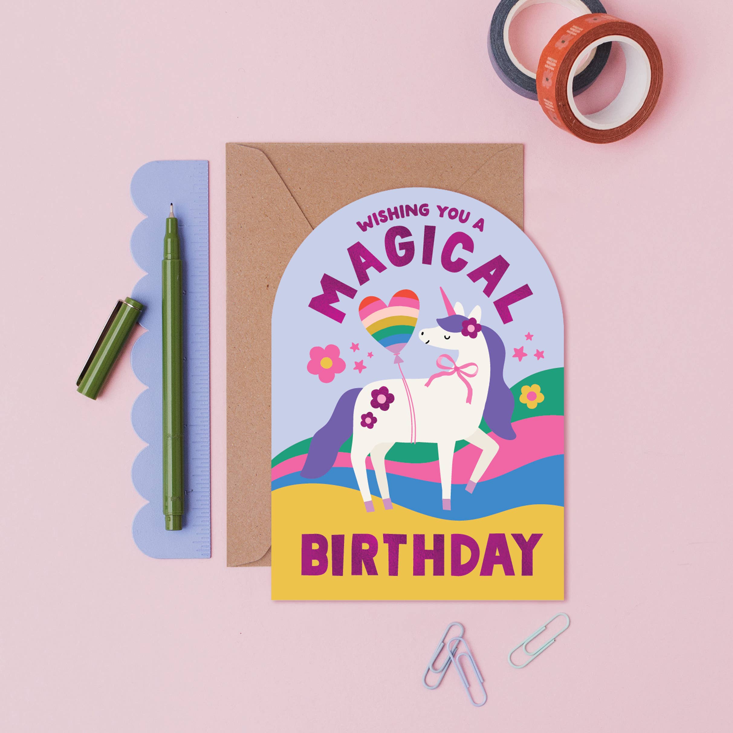 Mifkins Rainbow Waves Unicorn Children's Birthday Card at Bibelot Leek