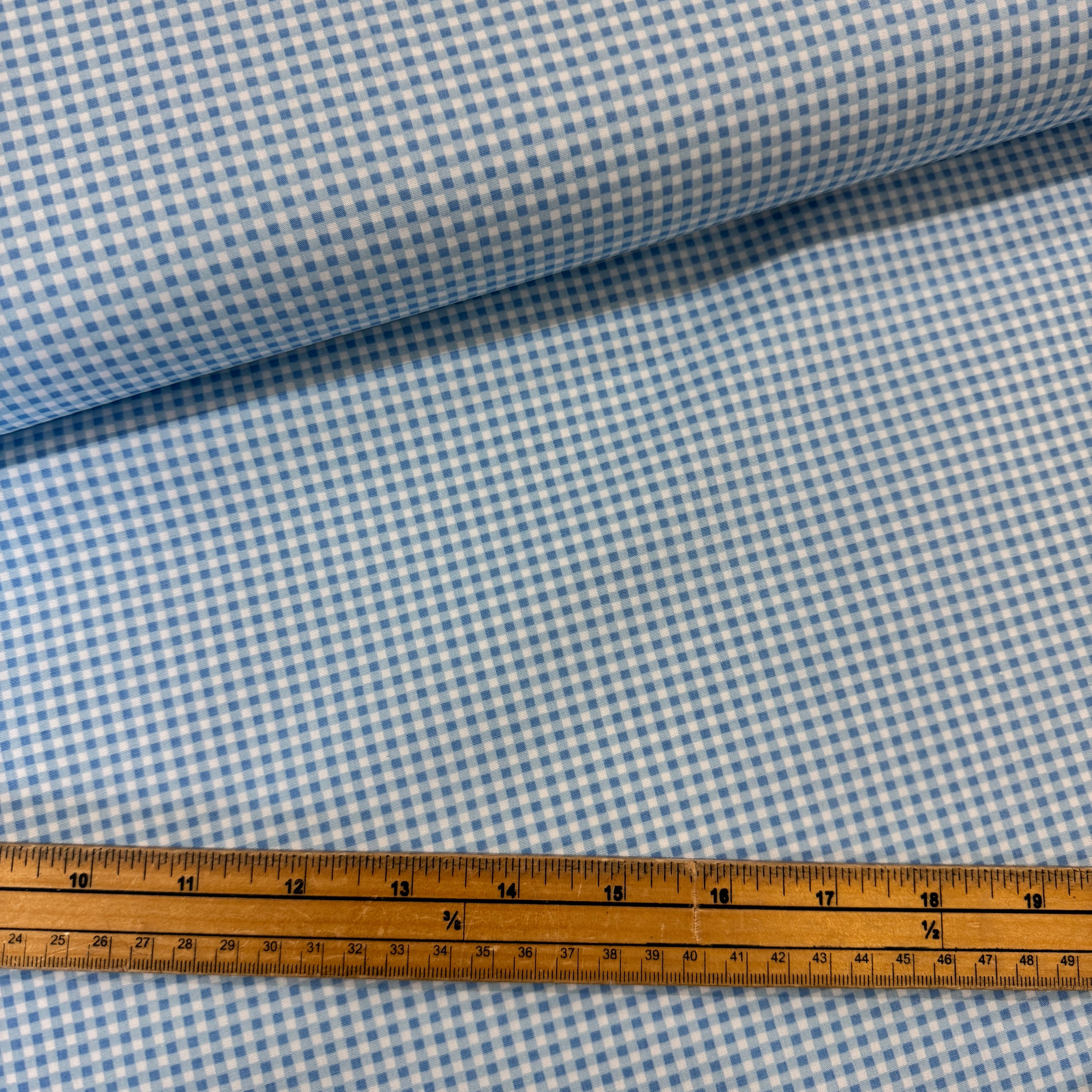 Pale Blue Rose & Hubble Gingham Cotton Poplin Fabric at Bibelot