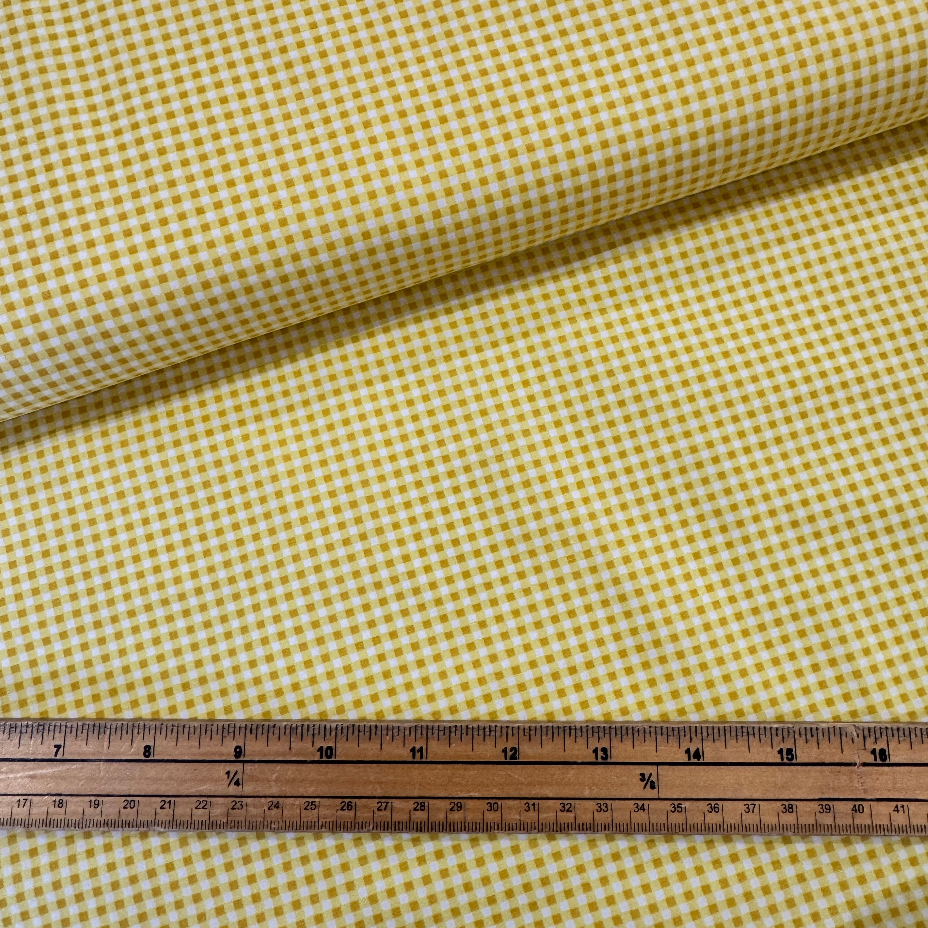 Yellow Rose & Hubble Gingham Cotton Poplin Fabric at Bibelot