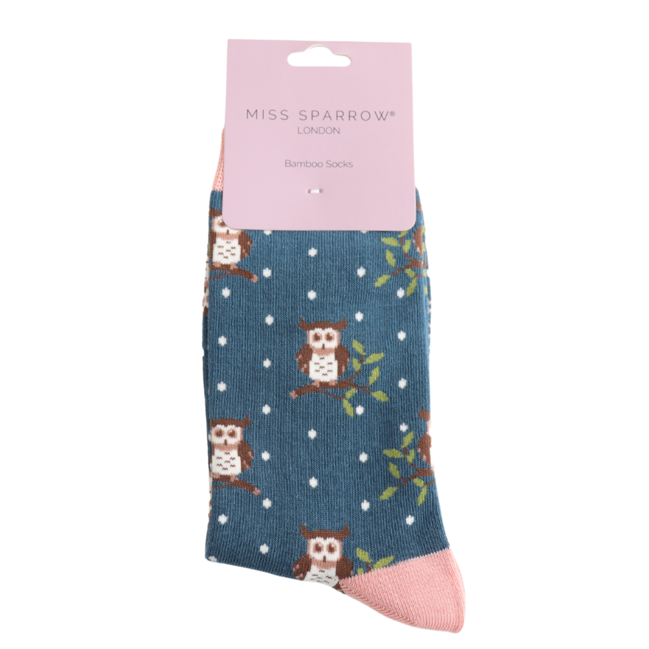 Miss Sparrow Winter Owls Socks Teal at Bibelot Leek