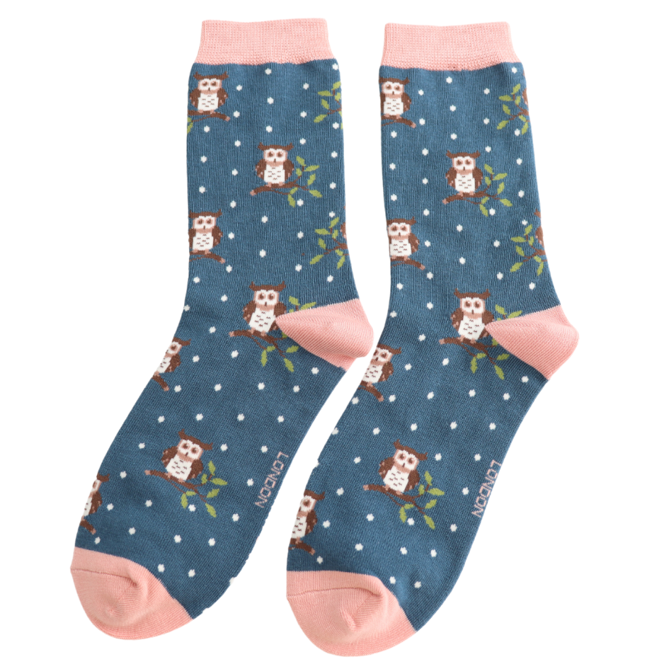 Miss Sparrow Winter Owls Socks Teal at Bibelot Leek