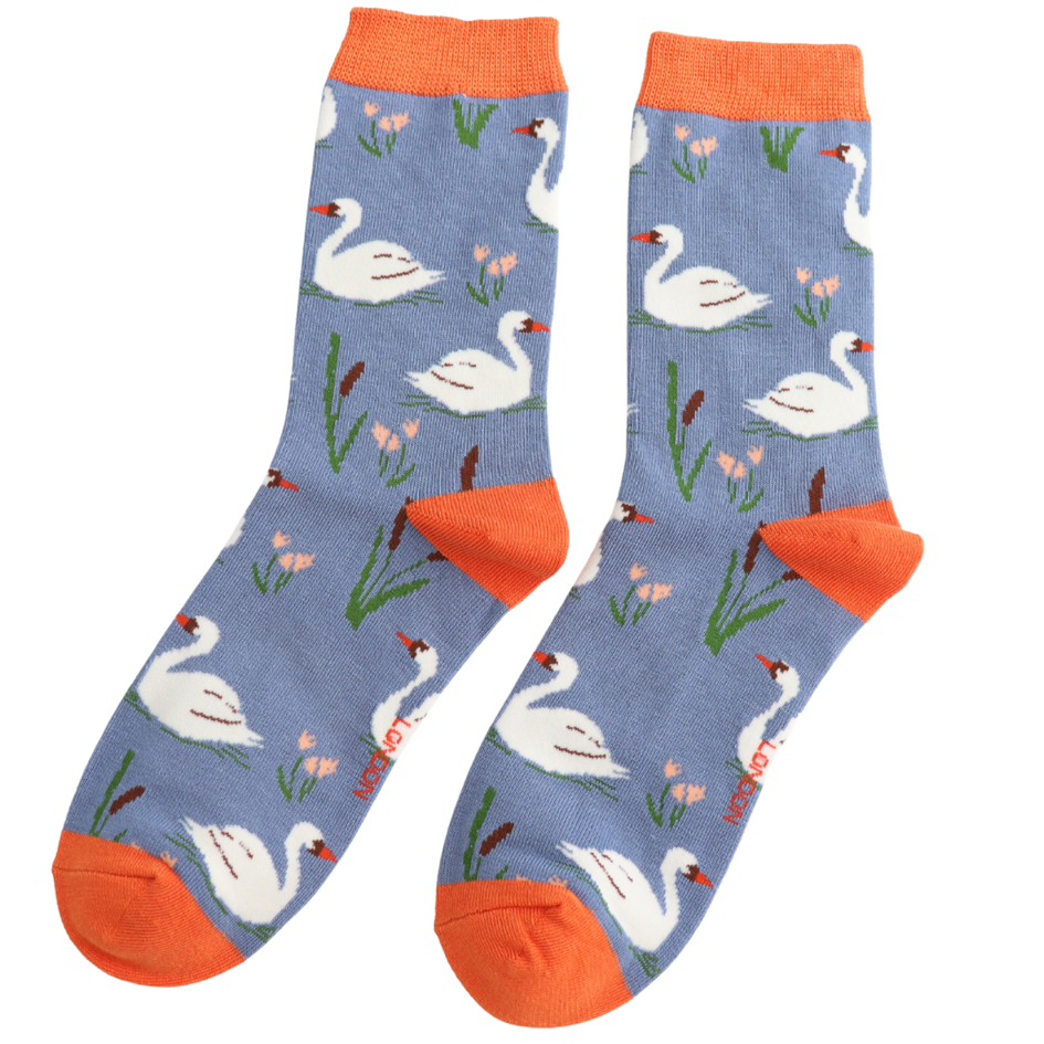 Miss Sparrow Swan Socks Denim at Bibelot Leek