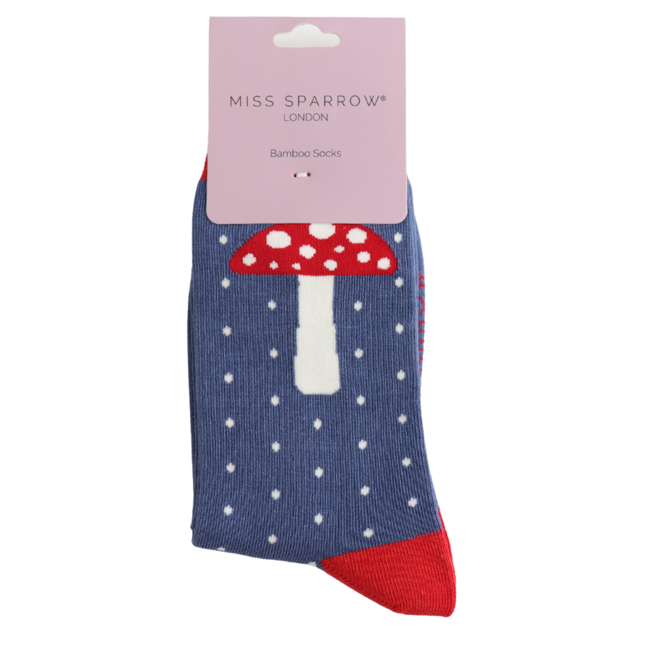 Miss Sparrow Dotted Toadstool Socks Denim at Bibelot Leek