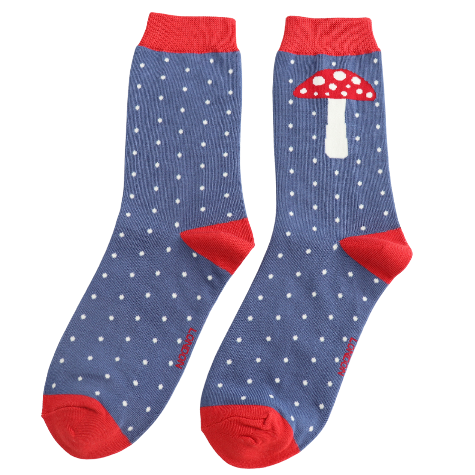 Miss Sparrow Dotted Toadstool Socks Denim at Bibelot Leek