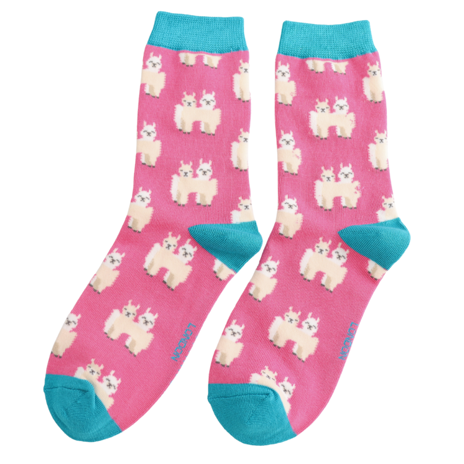 Miss Sparrow Llama Friends Socks Hot Pink at Bibelot Leek