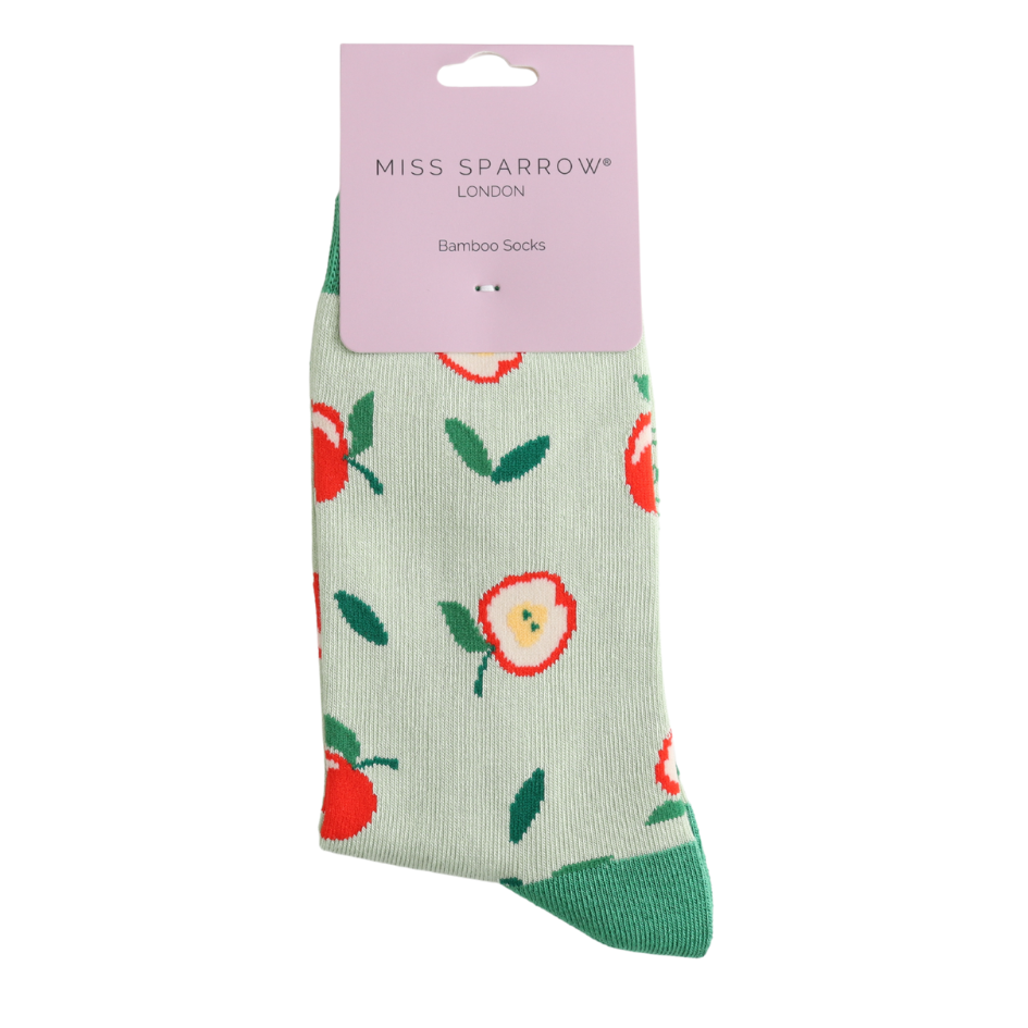 Miss Sparrow Apples Socks Green at Bibelot Leek