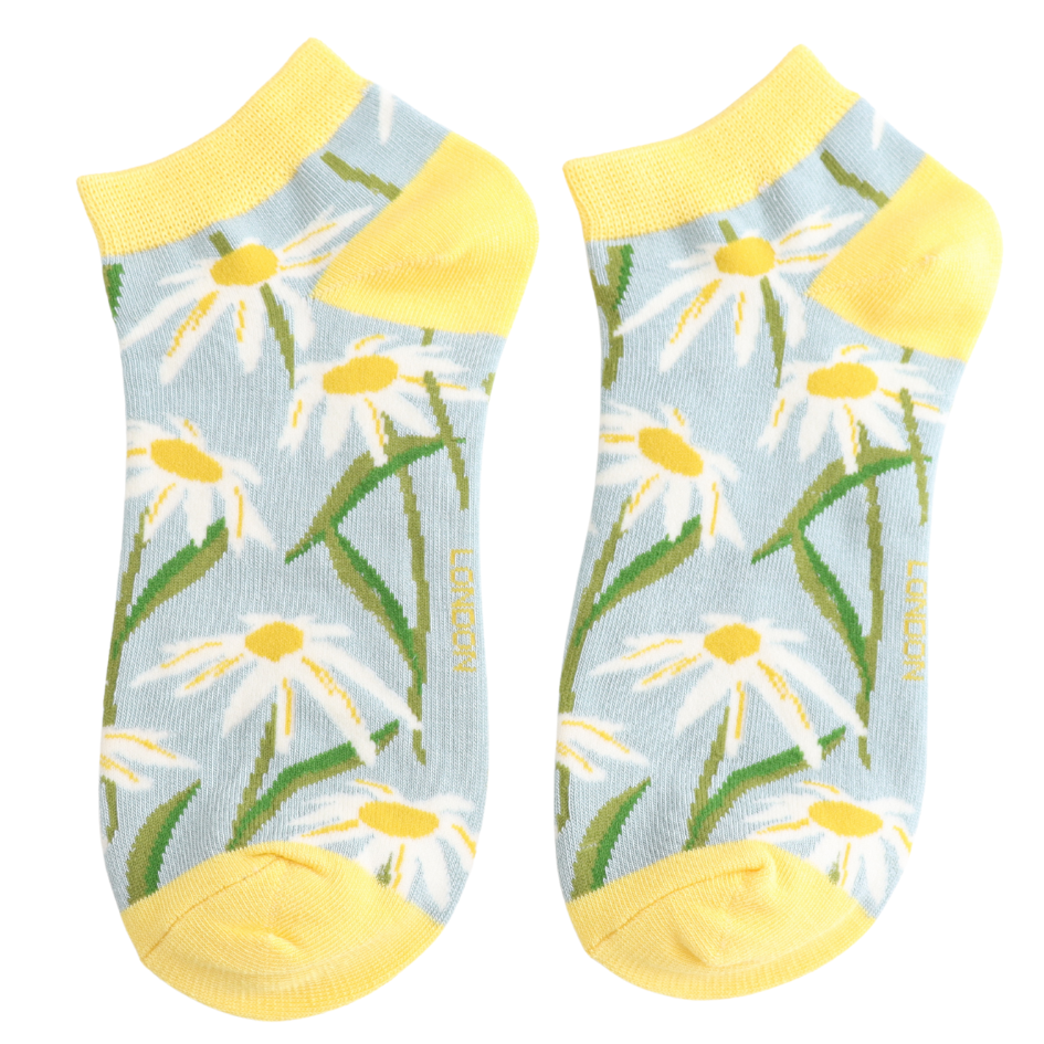 Miss Sparrow Oxeye Daisies Trainer Socks Duck Egg at Bibelot Leek