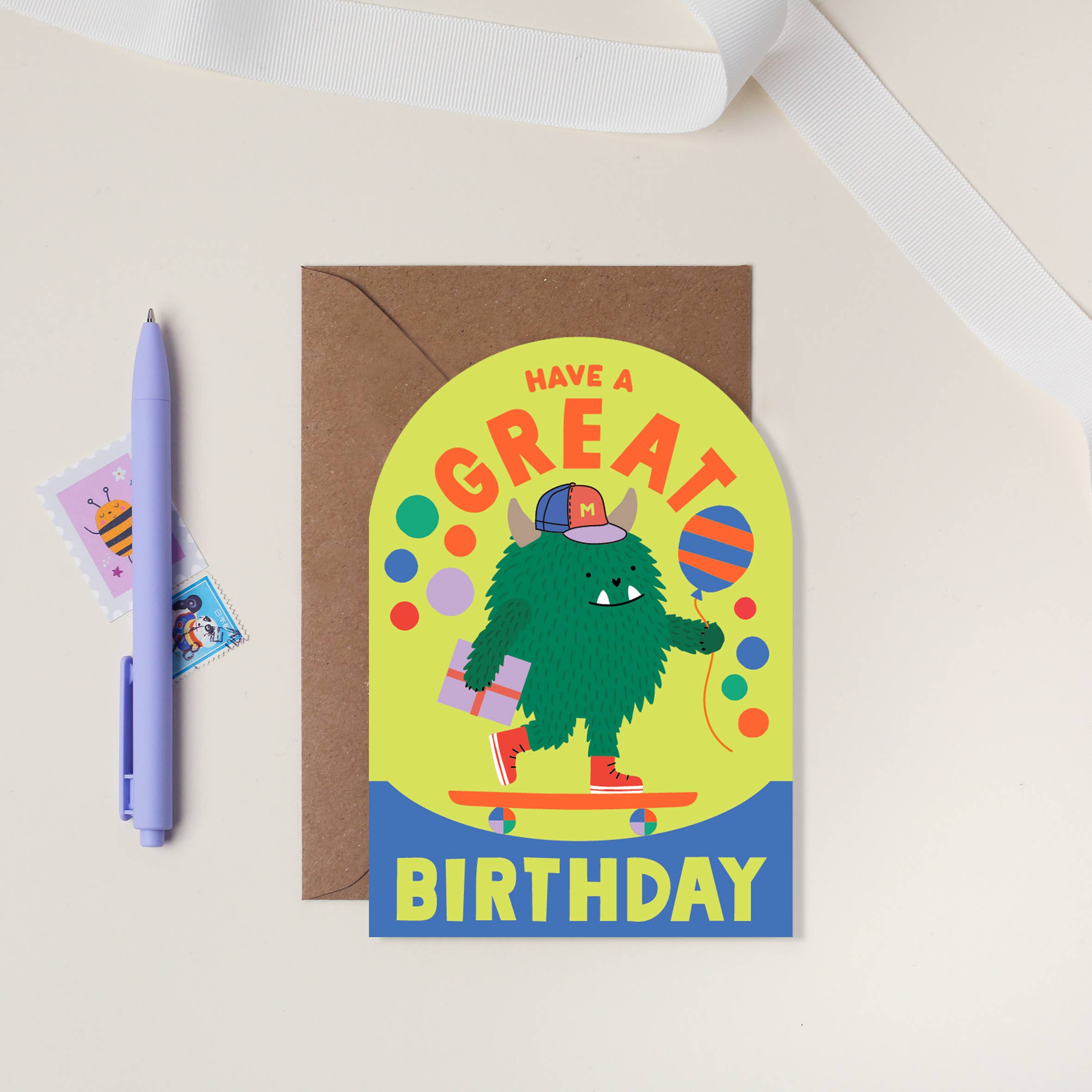 Mifkins Skateboarding Monster Kids Birthday Card at Bibelot Leek