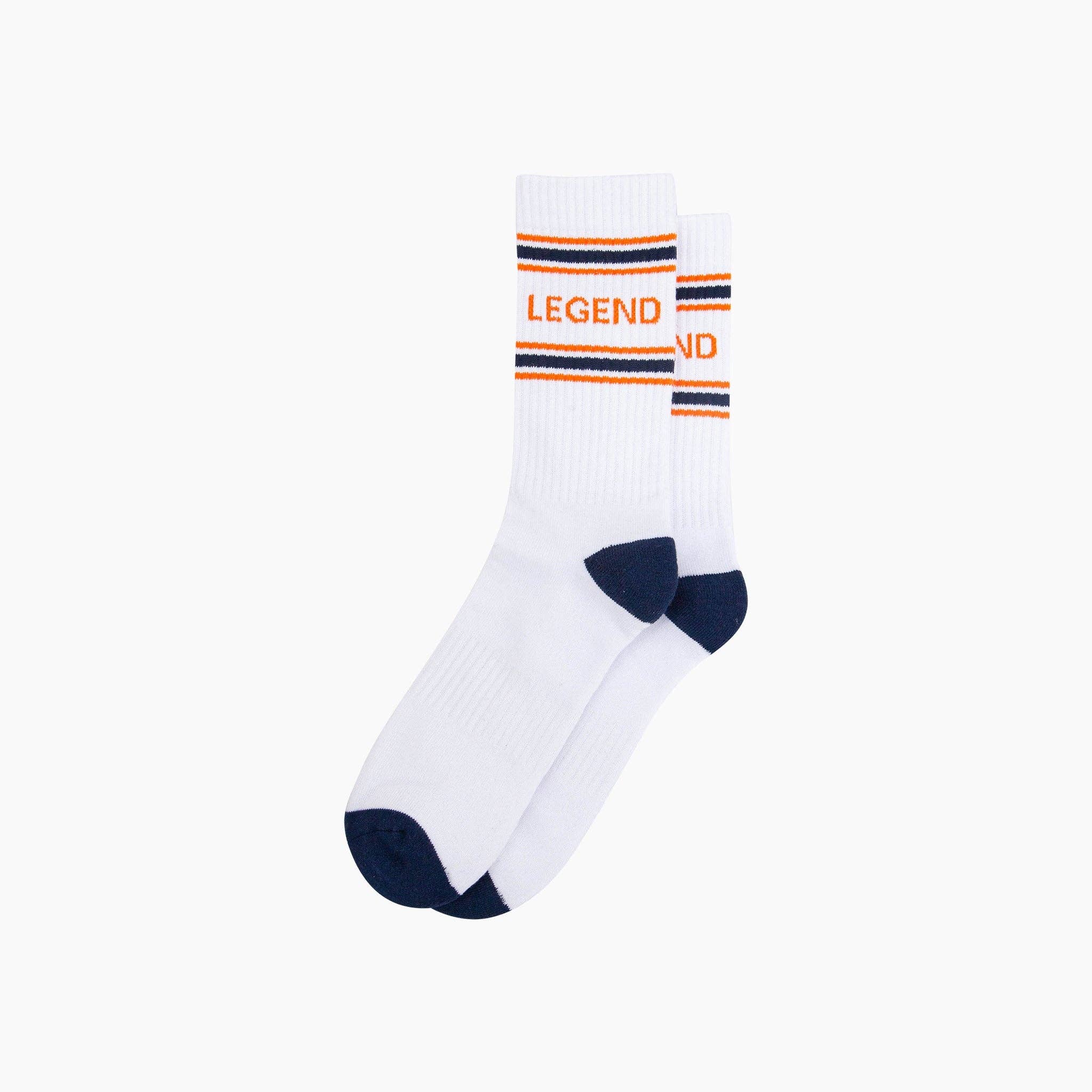 White sock with orange and blue accents on a white background