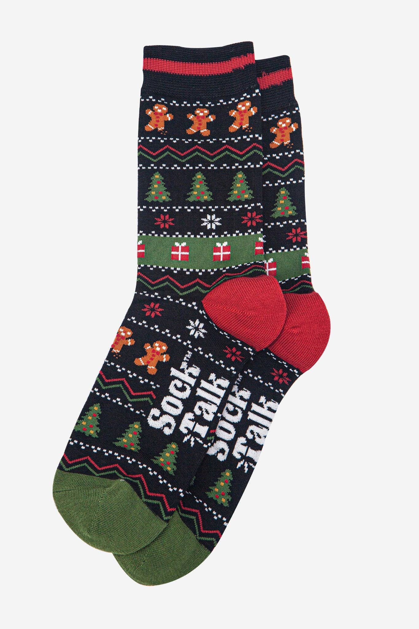 Sock Talk Men's Bamboo Socks - Black/Khaki, Gingerbread Fair Isle