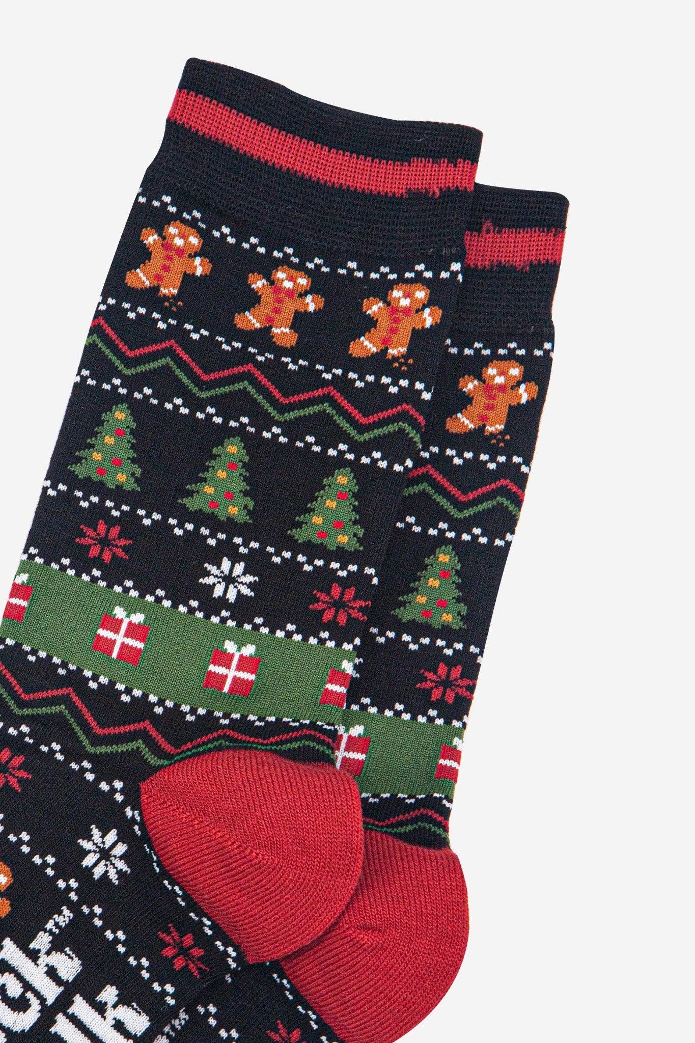 Sock Talk Men's Bamboo Socks - Black/Khaki, Gingerbread Fair Isle