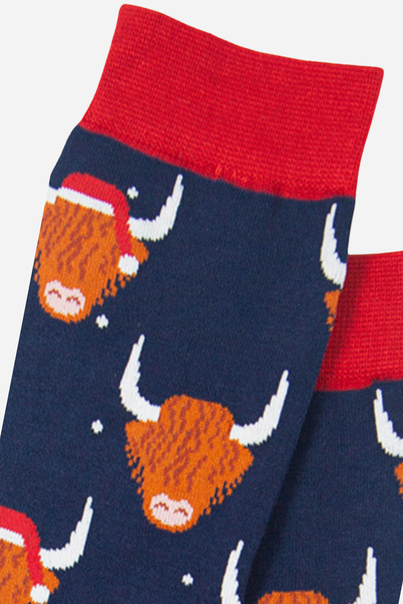 Sock Talk Men's Christmas Bamboo Socks - Navy/Red, Santa Highland Cow