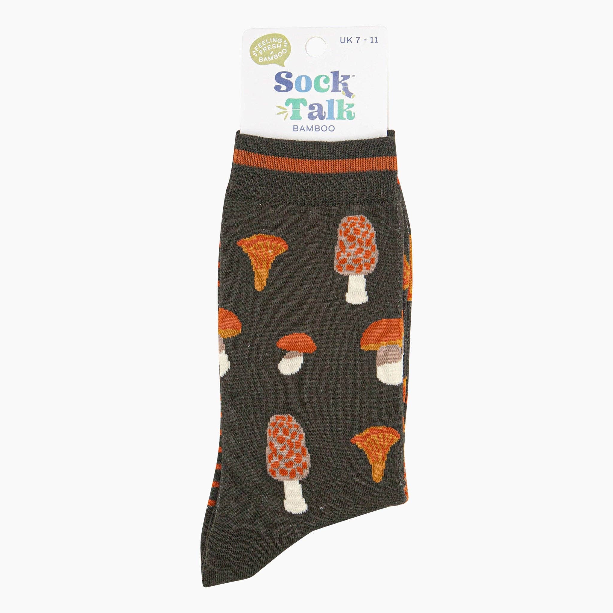 Sock Talk Mushroom Foraging Bamboo Socks in Khaki at Bibelot Leek