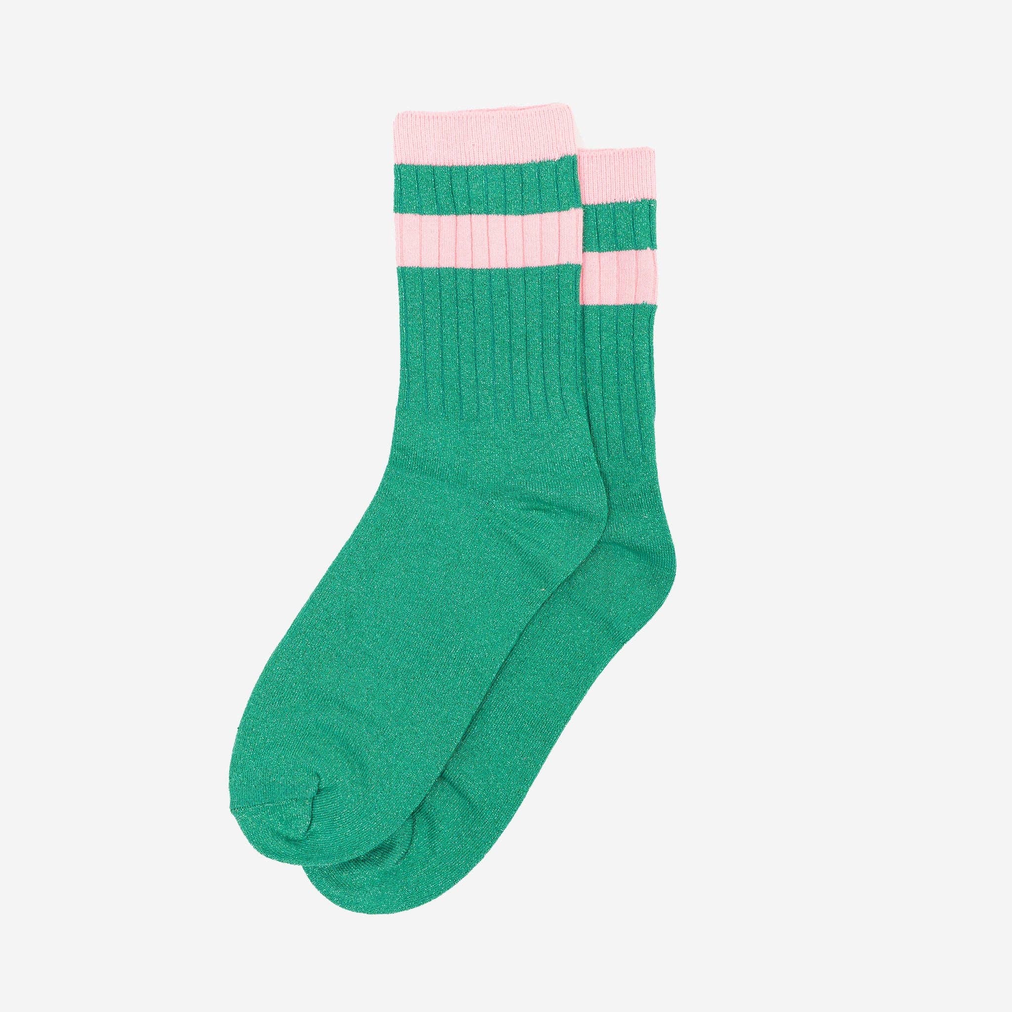 Sock Talk Striped Cuff Ribbed Cotton Glitter Socks in Green/Pink at Bibelot Leek UK Stockist