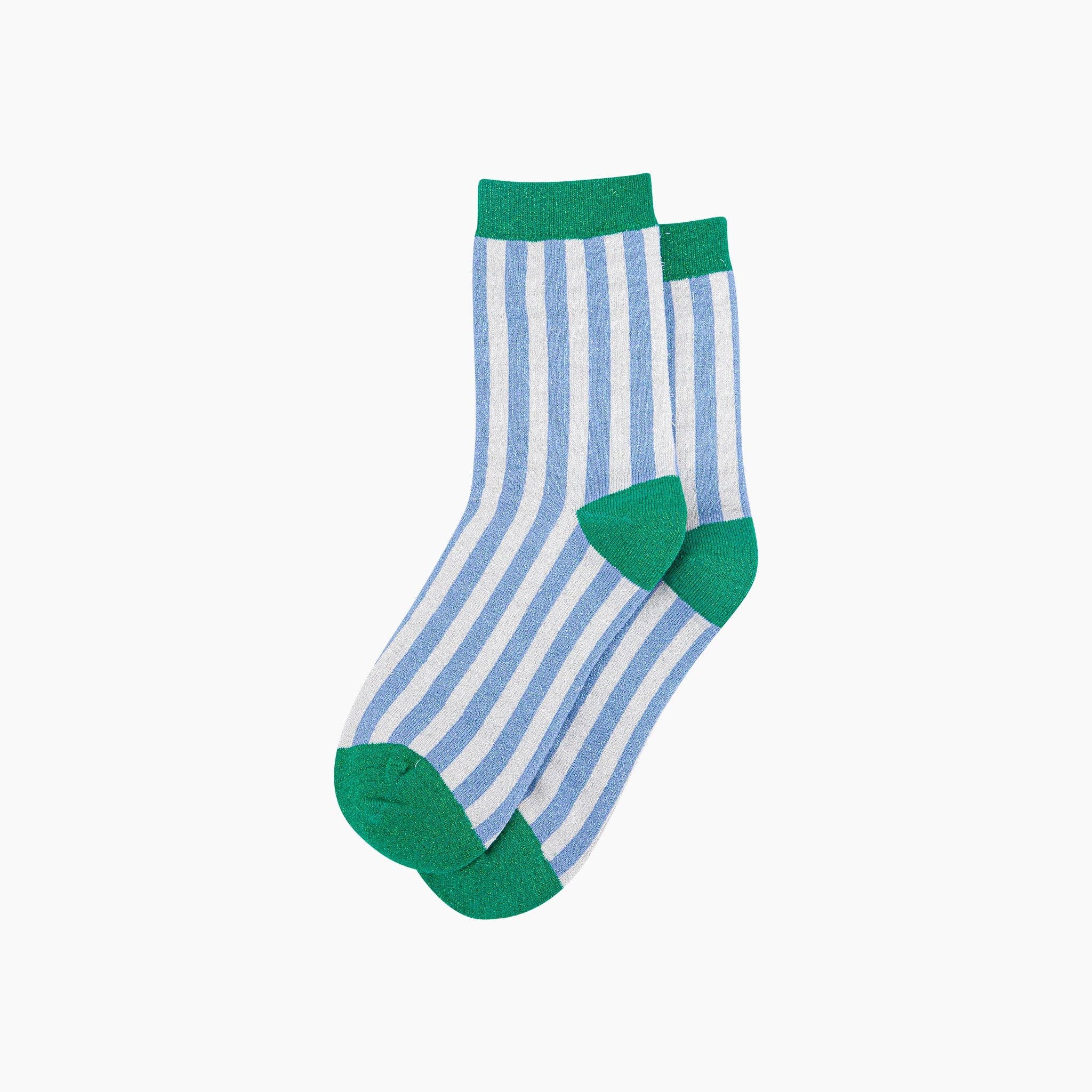 Sock Talk Stripes Combed Cotton Glitter Socks in Blue/Green at Bibelot Leek