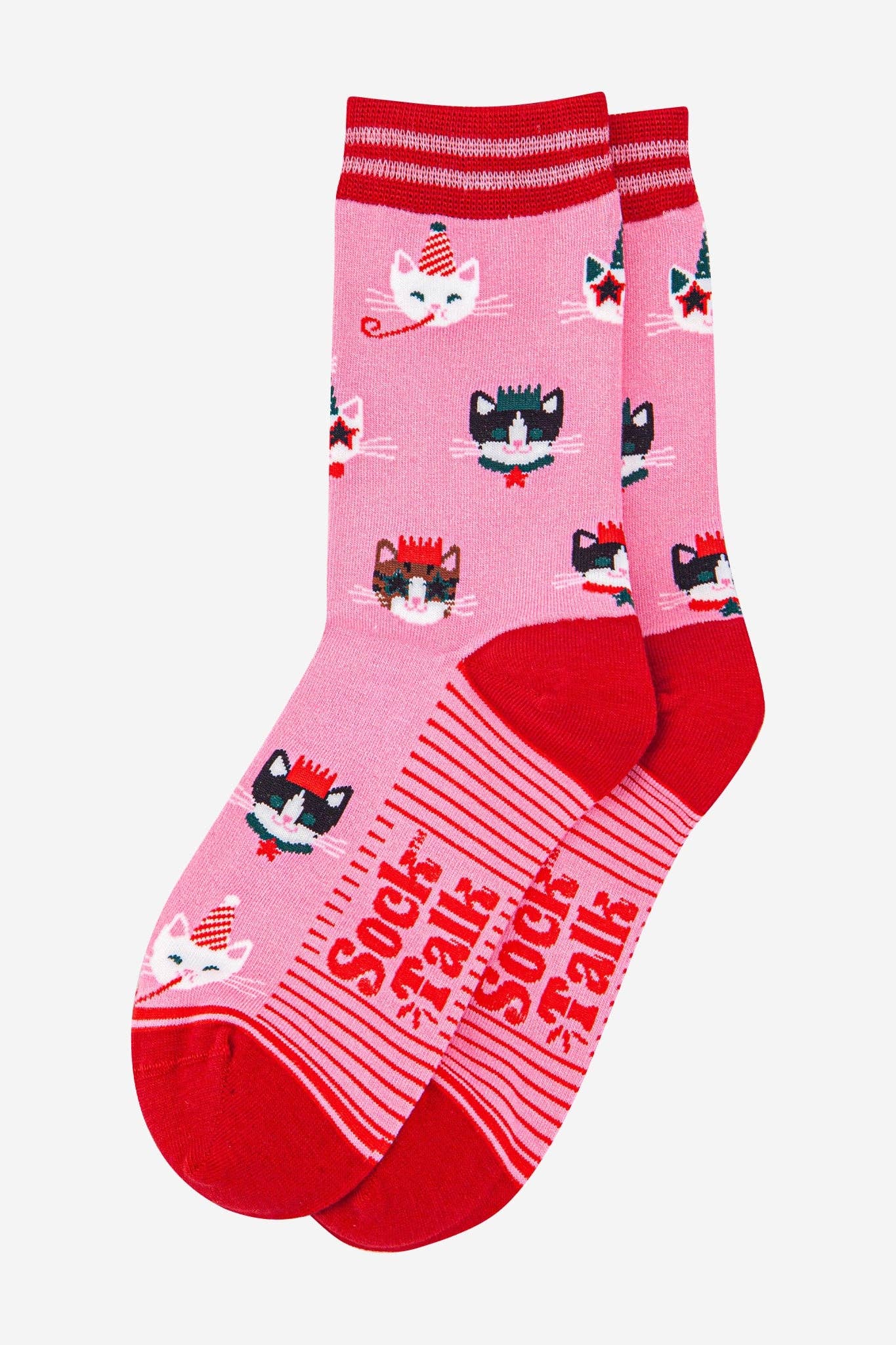 Sock Talk Women's Bamboo Socks - Hot Pink/Red, Party Cats