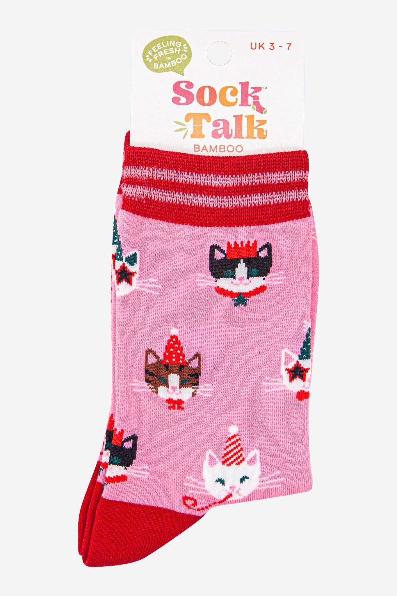 Sock Talk Women's Bamboo Socks - Hot Pink/Red, Party Cats