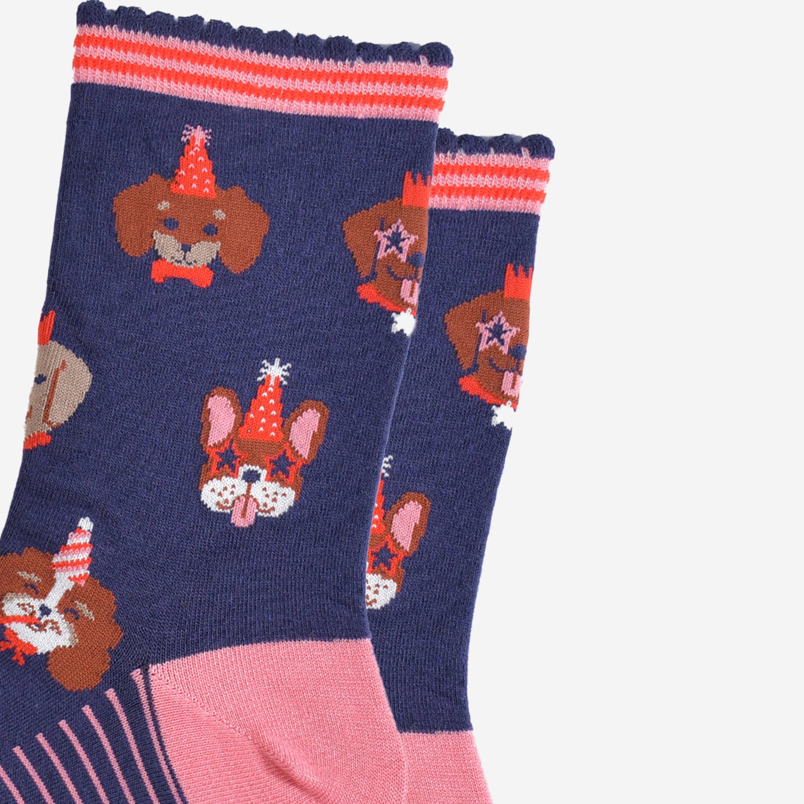 Sock Talk Women's Bamboo Socks - Navy Blue/Pink, Party Dogs