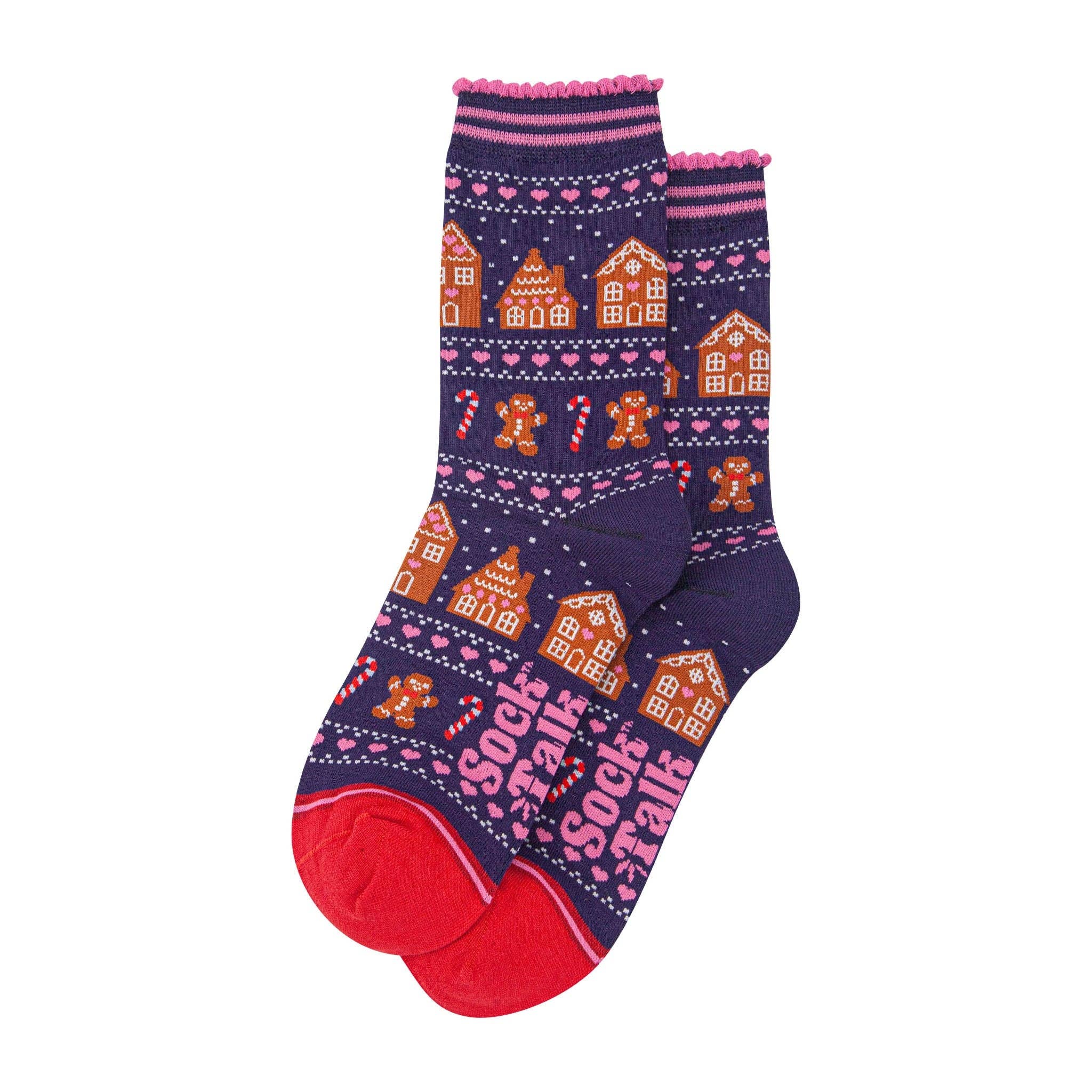 Sock Talk Women's Bamboo Socks - Navy Blue/Red, Gingerbread Fair Isle