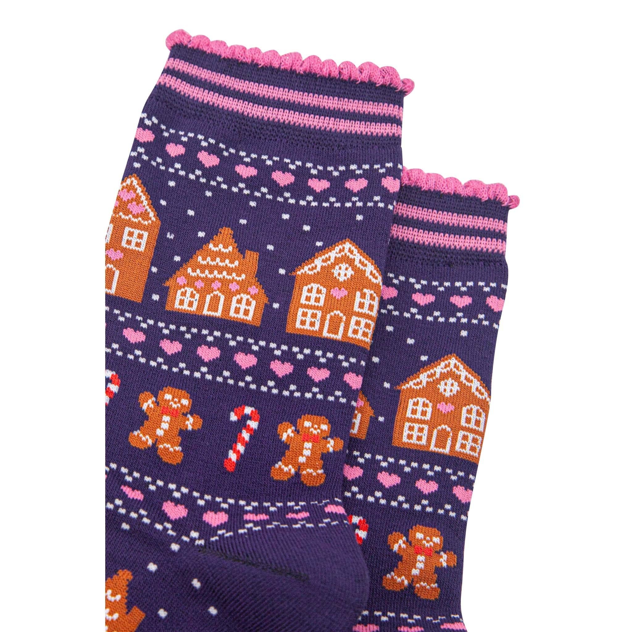 Sock Talk Women's Bamboo Socks - Navy Blue/Red, Gingerbread Fair Isle