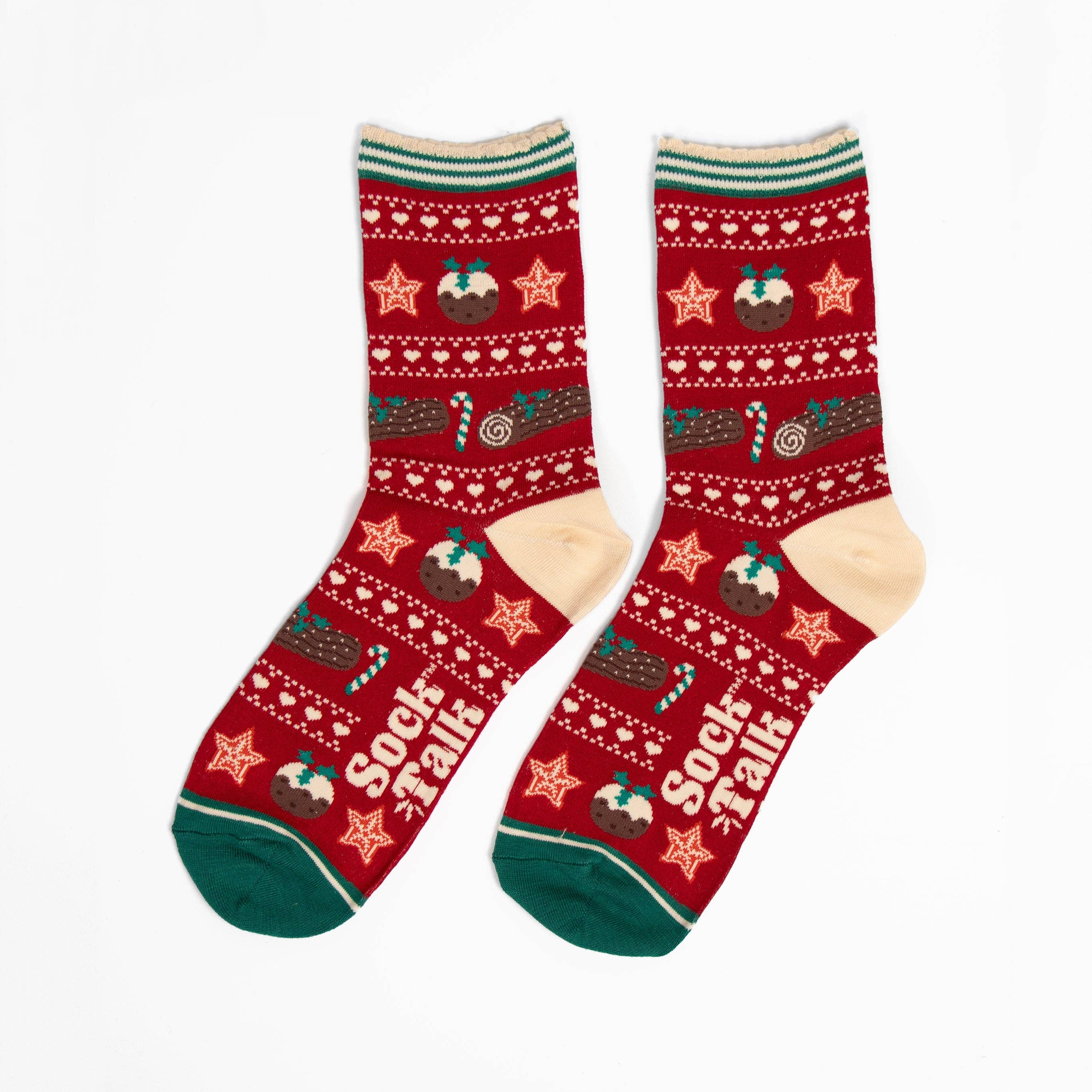 Sock Talk Women's Bamboo Socks - Red/Green, Christmas Pudding