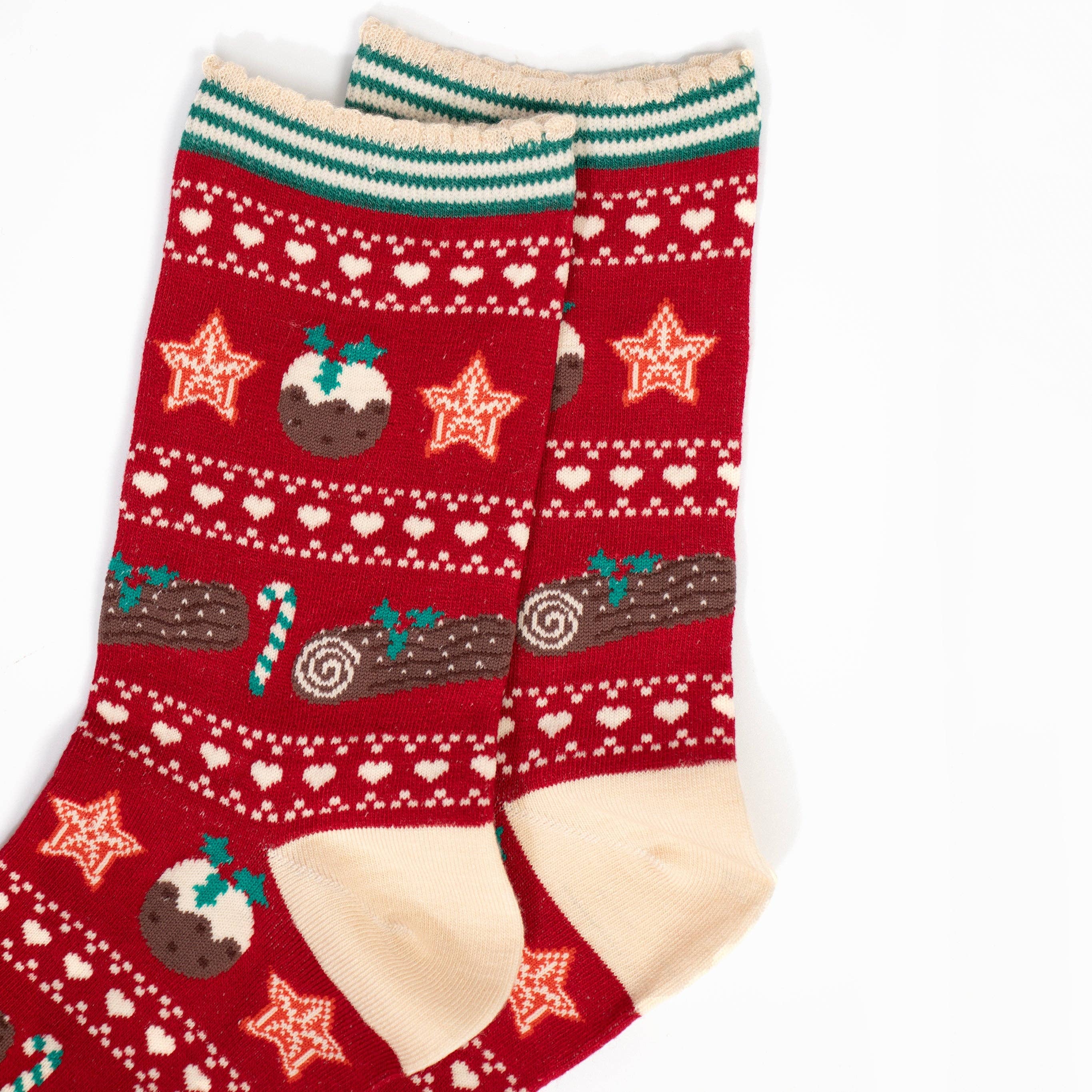 Sock Talk Women's Bamboo Socks - Red/Green, Christmas Pudding