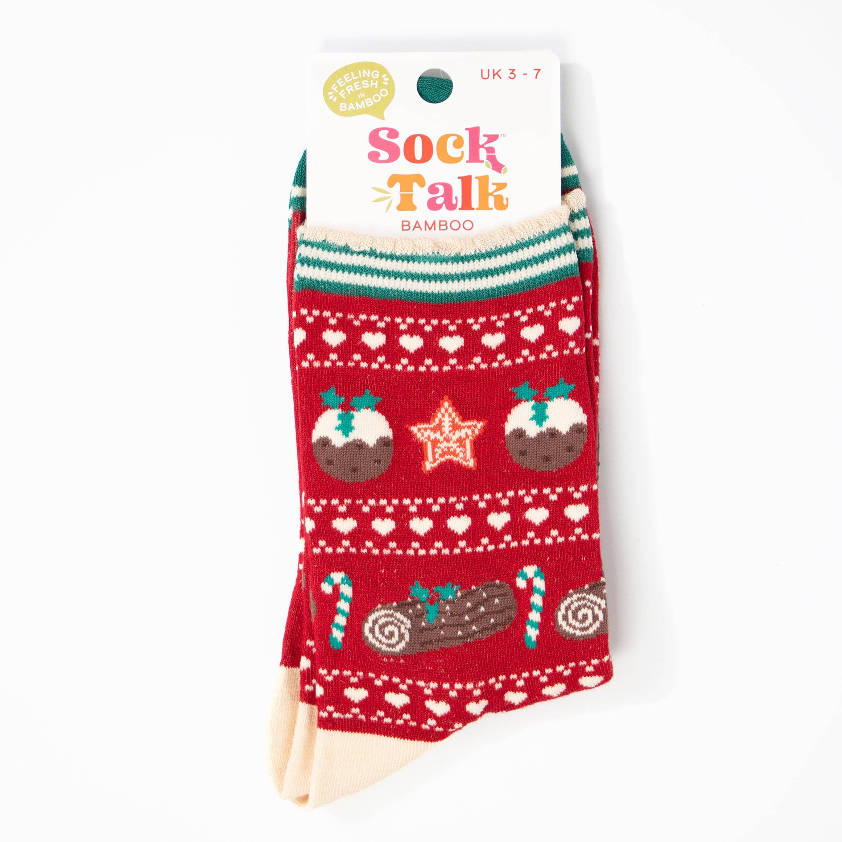 Sock Talk Women's Bamboo Socks - Red/Green, Christmas Pudding