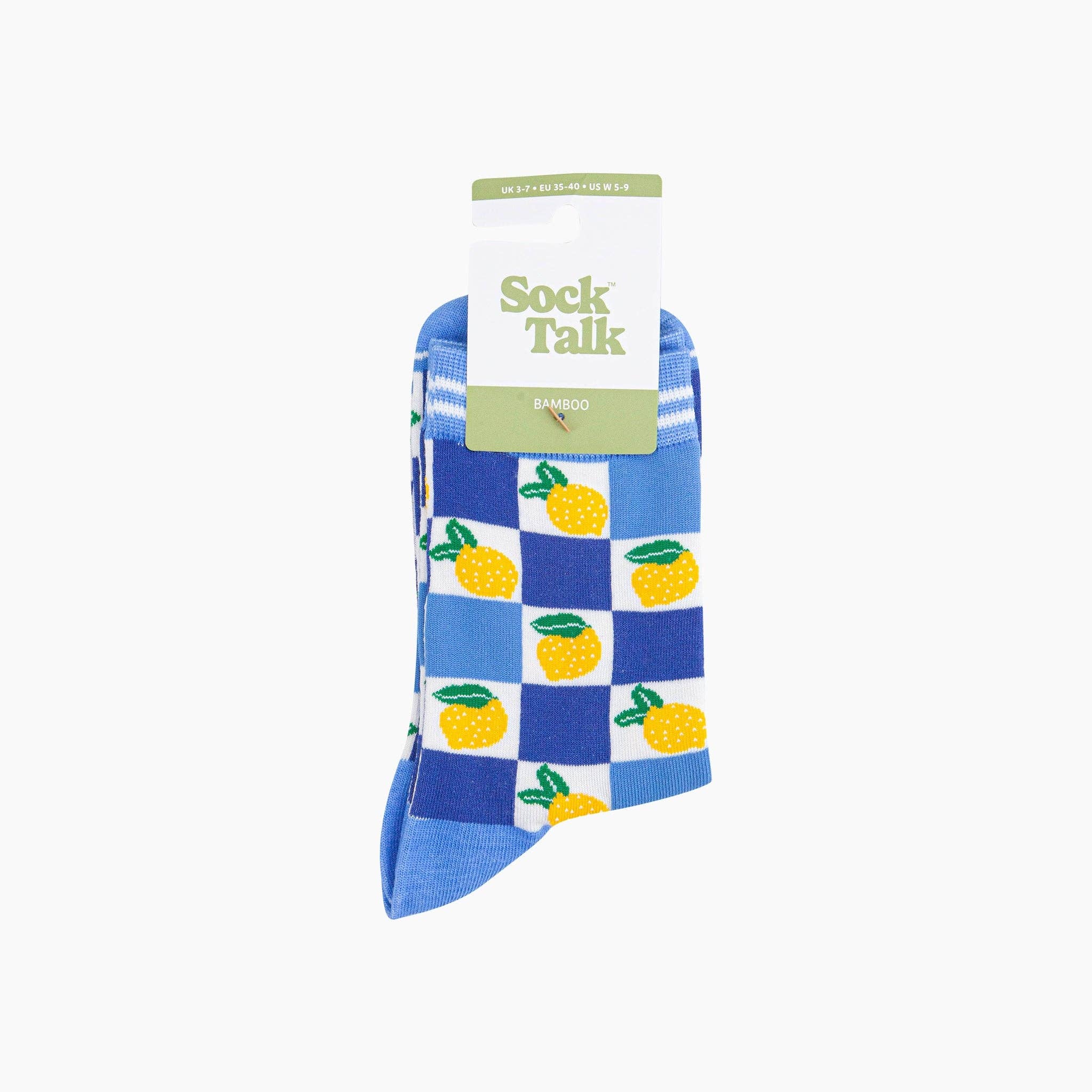 Sock Talk Women's Lemon Checkerboard Bamboo Socks at Bibelot Leek UK Stockist