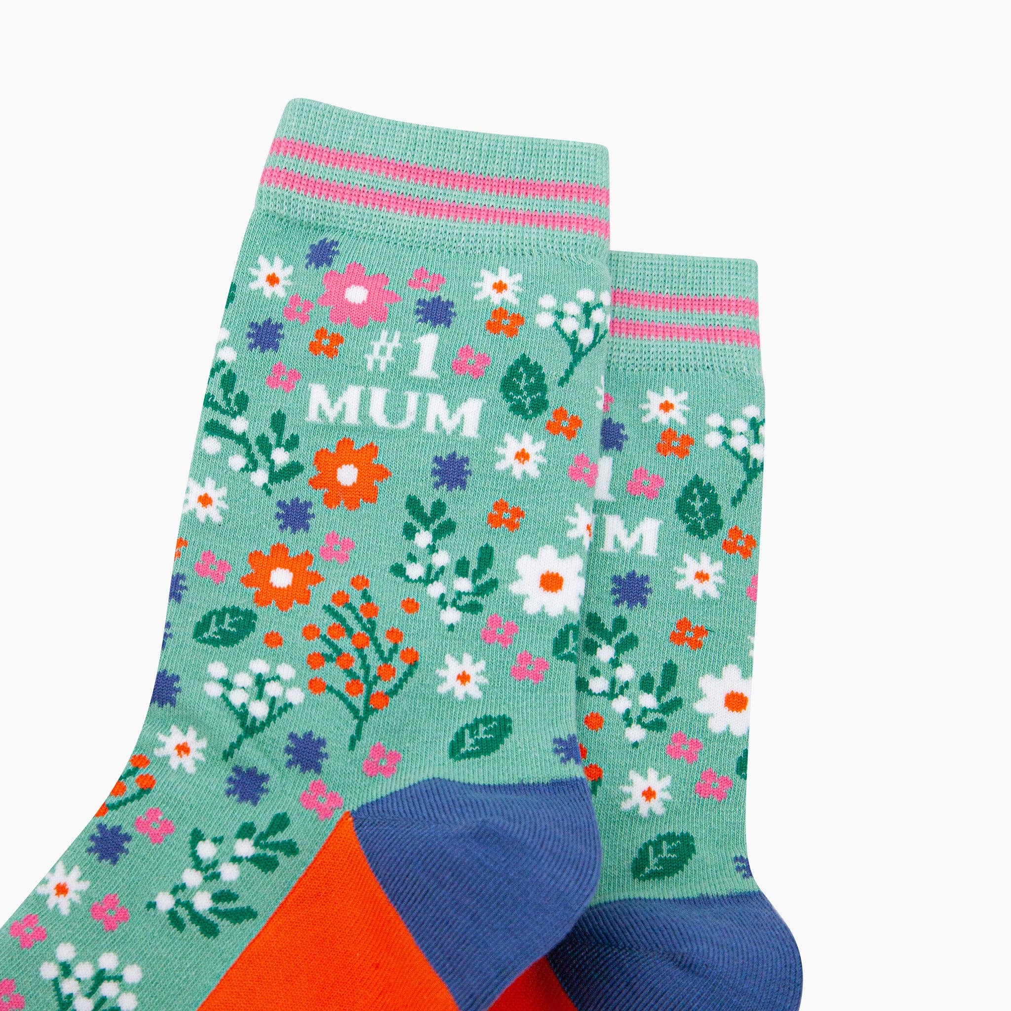 Sock Talk Women's Number 1 Mum Floral Bamboo Socks in Green Bibelot Leek