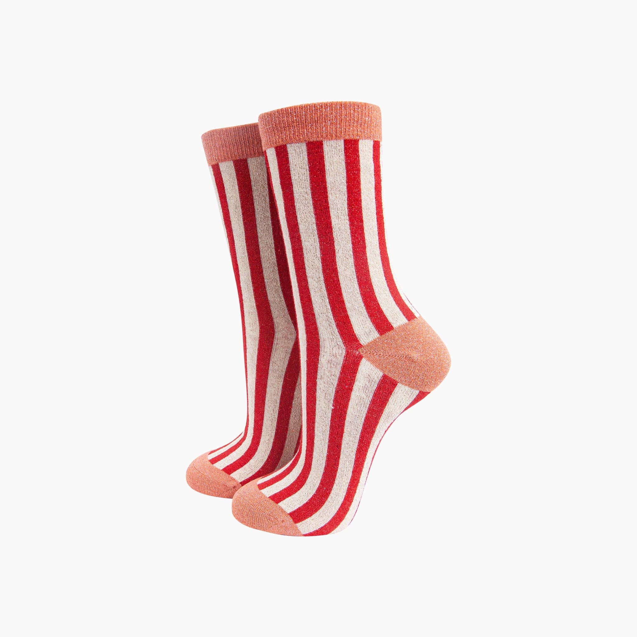 Stripes Combed Cotton Glitter Socks in Red/Orange at Bibelot Leek UK Stockist