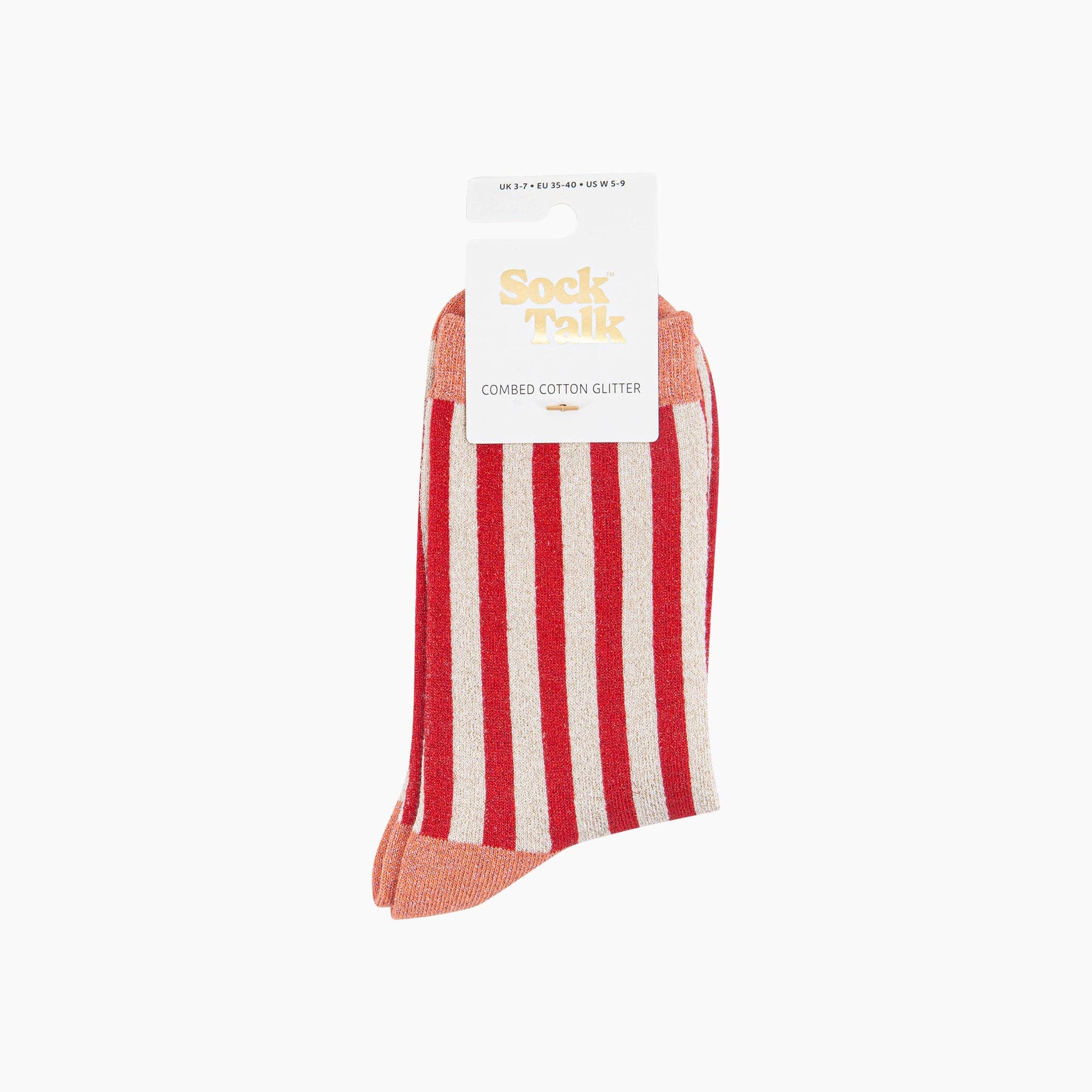 Stripes Combed Cotton Glitter Socks in Red/Orange at Bibelot Leek UK Stockist
