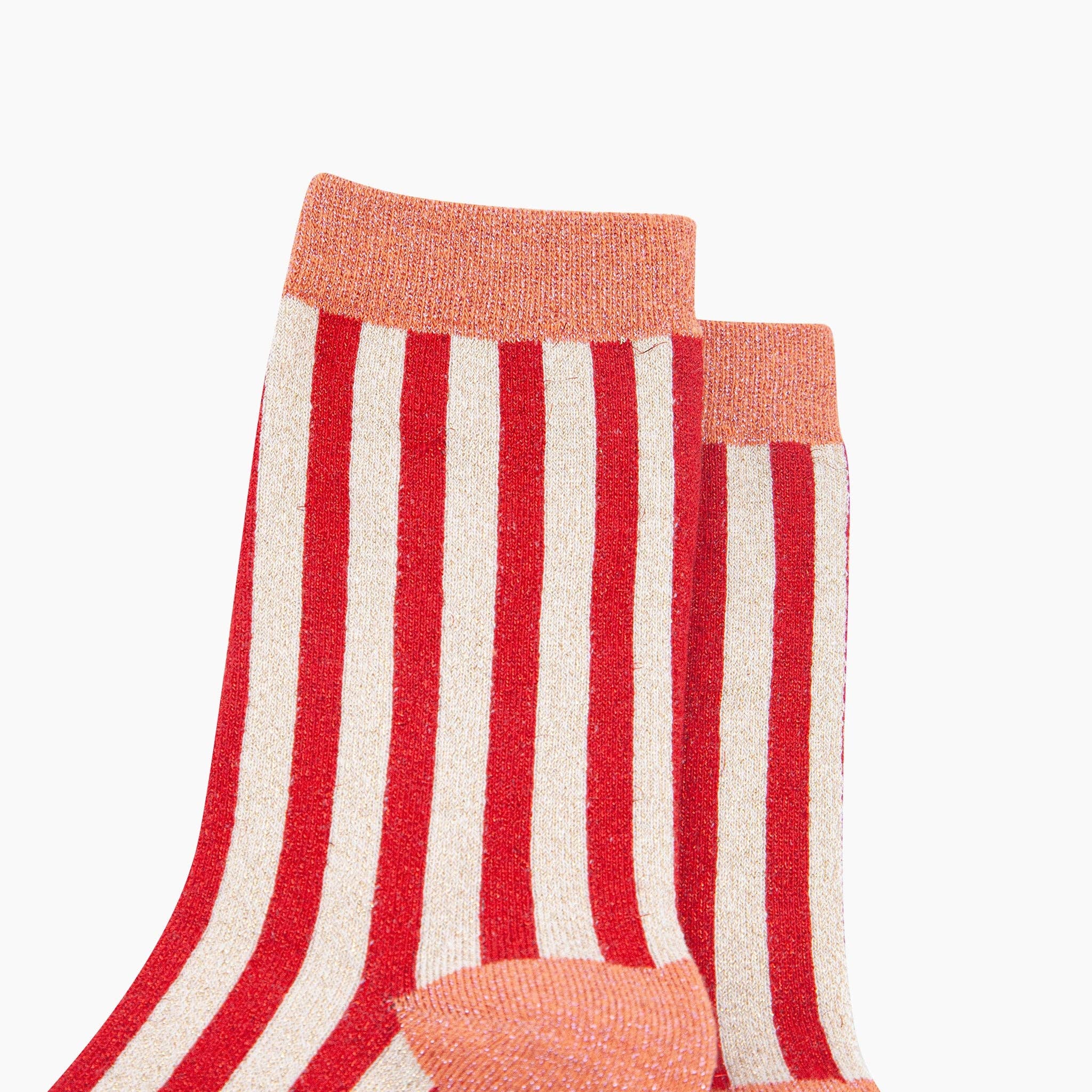 Stripes Combed Cotton Glitter Socks in Red/Orange at Bibelot Leek UK Stockist