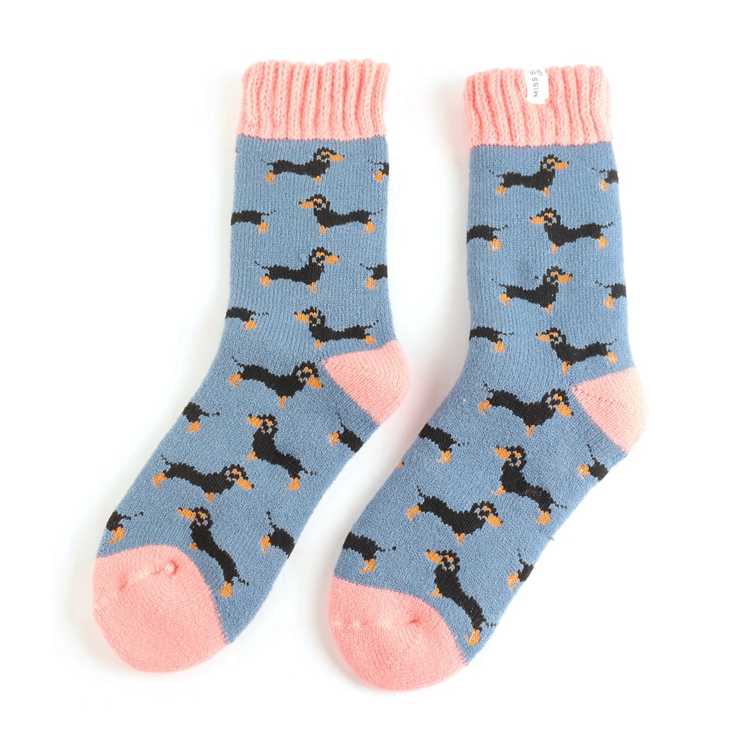 Miss Sparrow Winter Little Sausage Dogs Blue Socks Bibelot UK Stockist