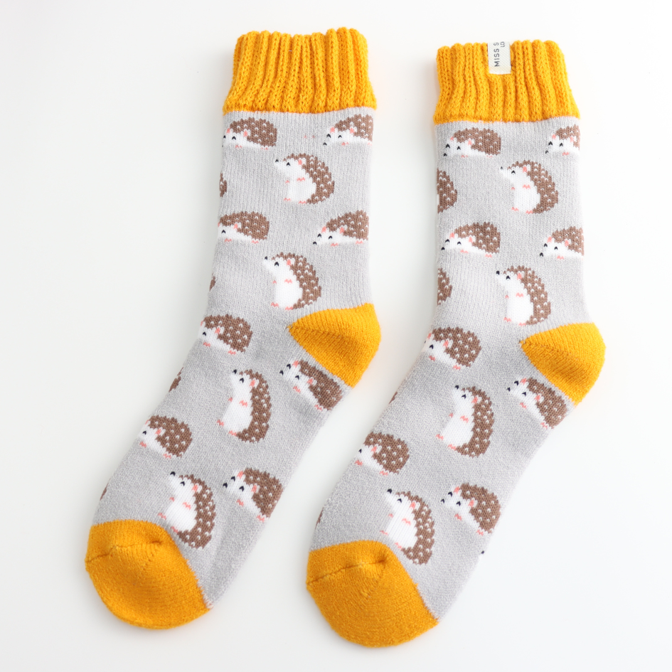 Miss Sparrow Winter Cute Hedgehogs Silver Socks Bibelot UK Stockist