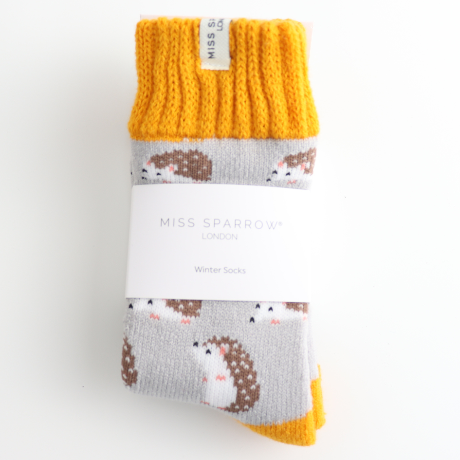 Miss Sparrow Winter Cute Hedgehogs Silver Socks Bibelot UK Stockist