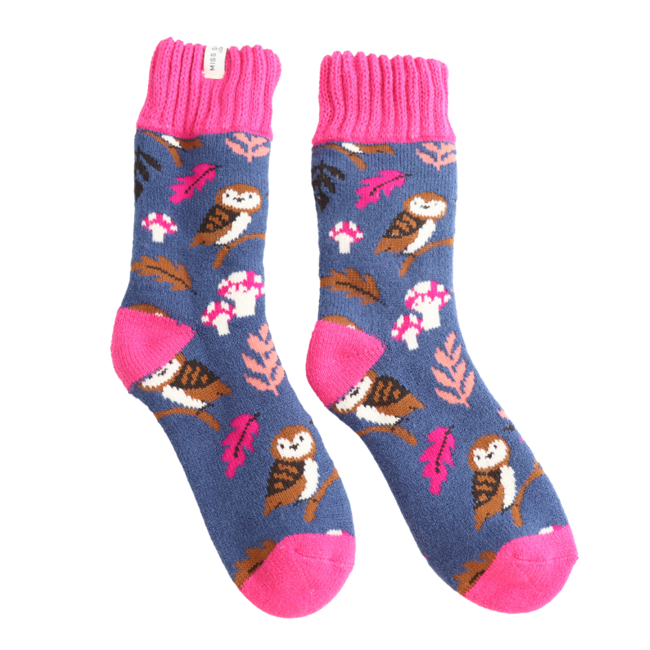 Miss Sparrow Winter Woodland Navy Socks Bibelot UK Stockist